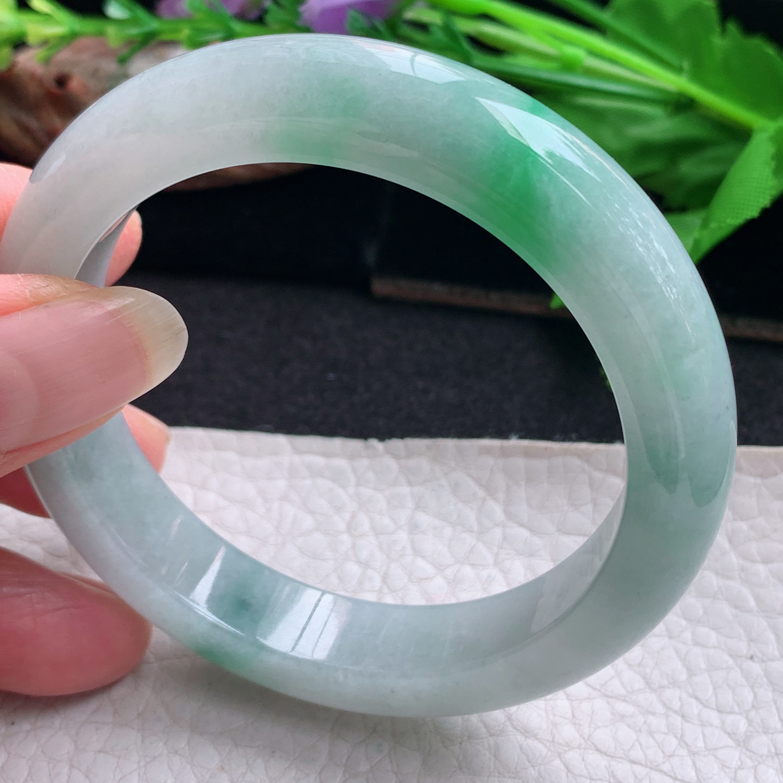 nr实拍55.5*11.8*9平安镯 天然缅甸翡翠手镯飘绿花厚装正圈玉镯子