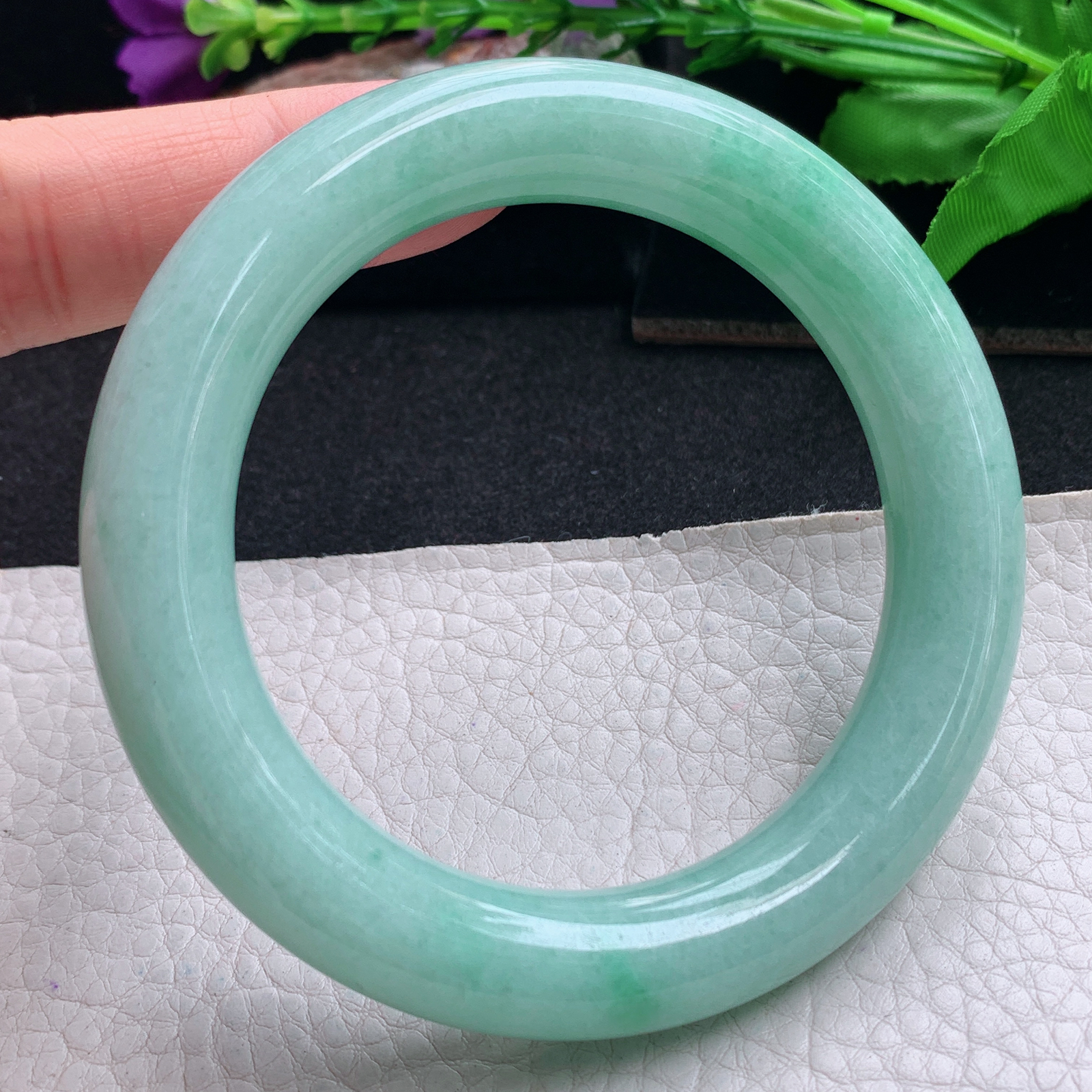 zjf实拍58*12胖圆镯 天然缅甸翡翠手镯满绿圆条大气玉镯子 玉手环