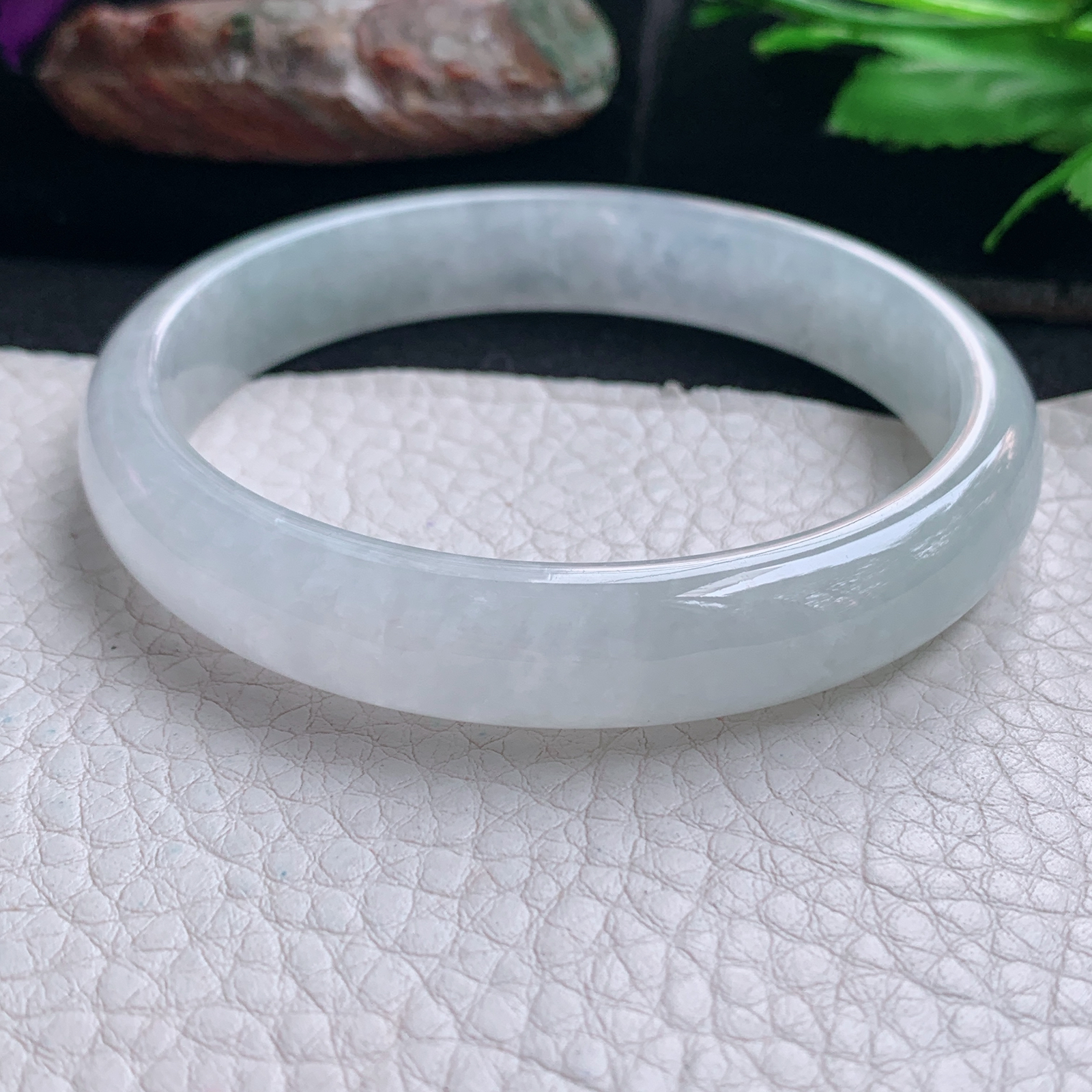 yh大圈口60*11.2*6.4平安镯 天然缅甸翡翠手镯白冰正圈玉镯子