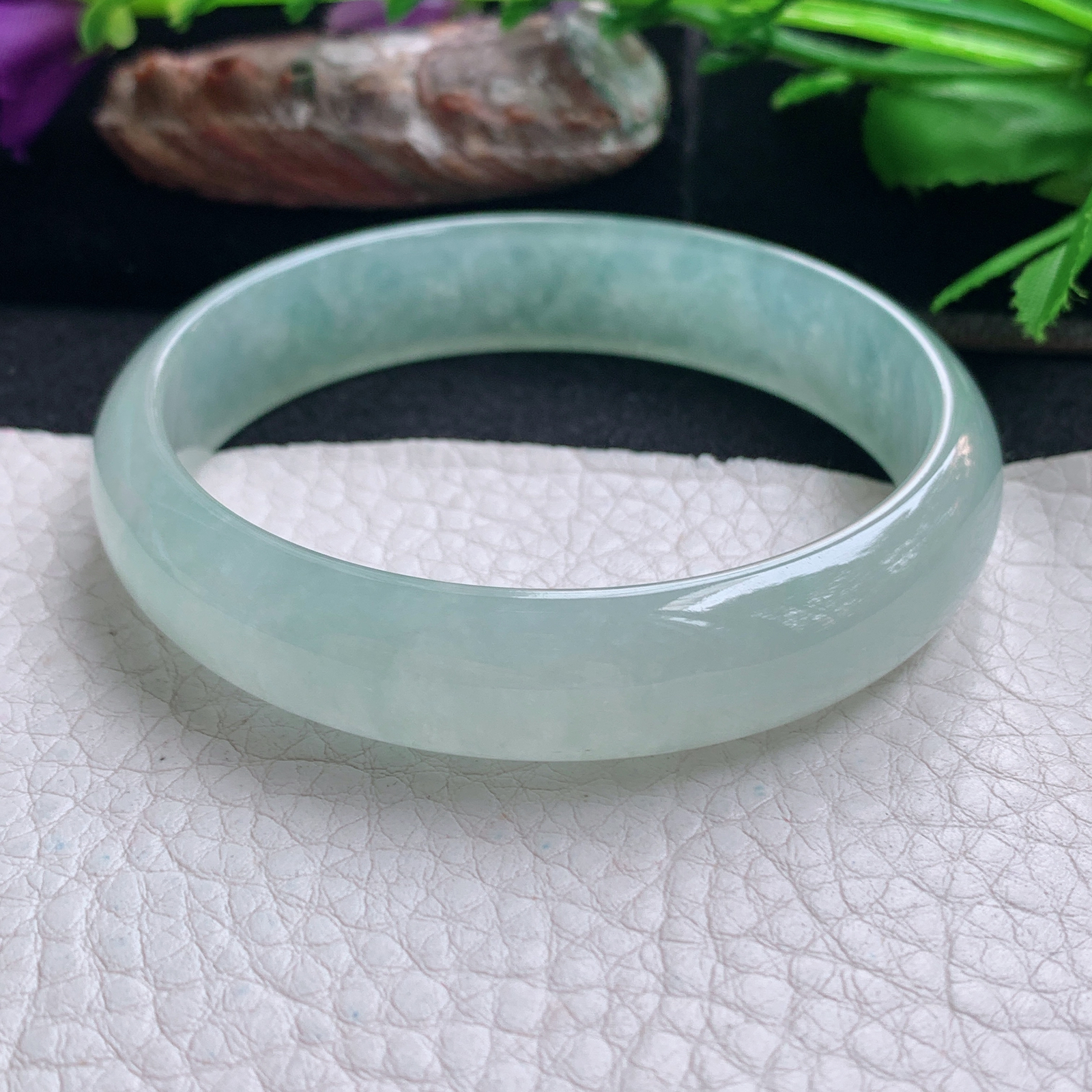 js实拍58.5*13*6平安镯 天然缅甸翡翠手镯冰透晴美正圈玉镯子