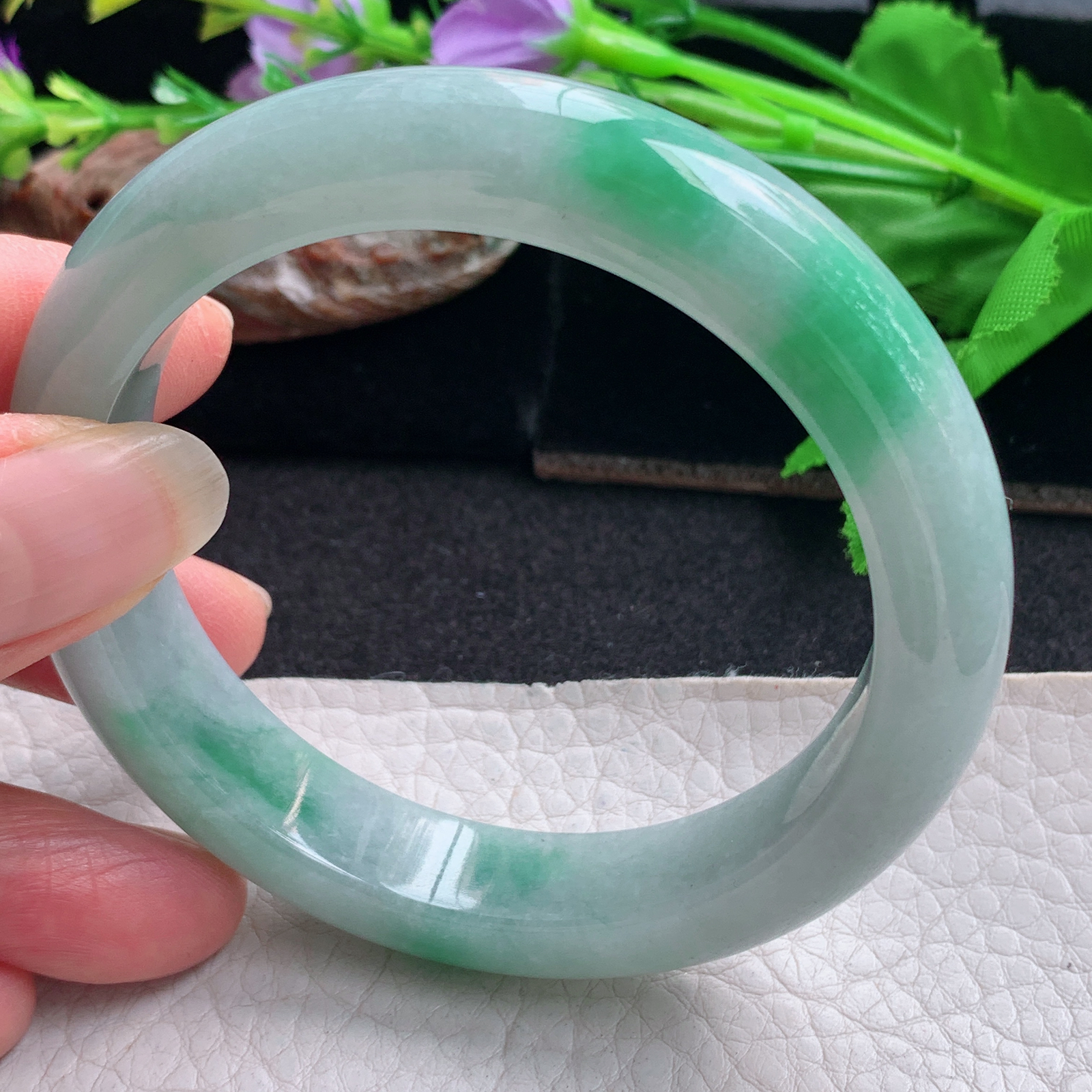 nr实拍58*12.2*8.8平安镯 天然缅甸翡翠手镯飘绿花胶感正圈玉镯子