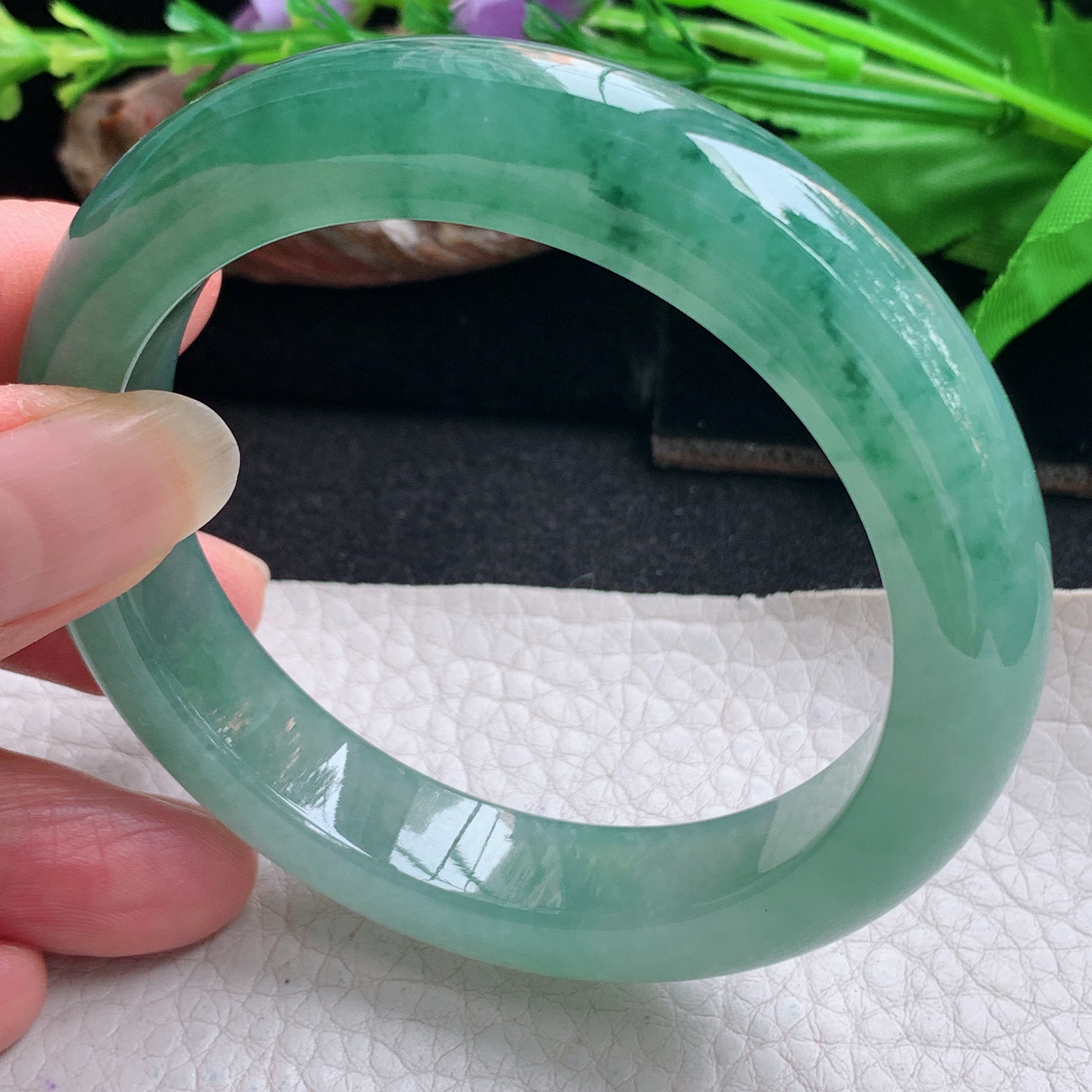 r实拍56.5*12.3*9.3平安镯 天然缅甸翡翠手镯冰蓝厚装正圈玉镯子