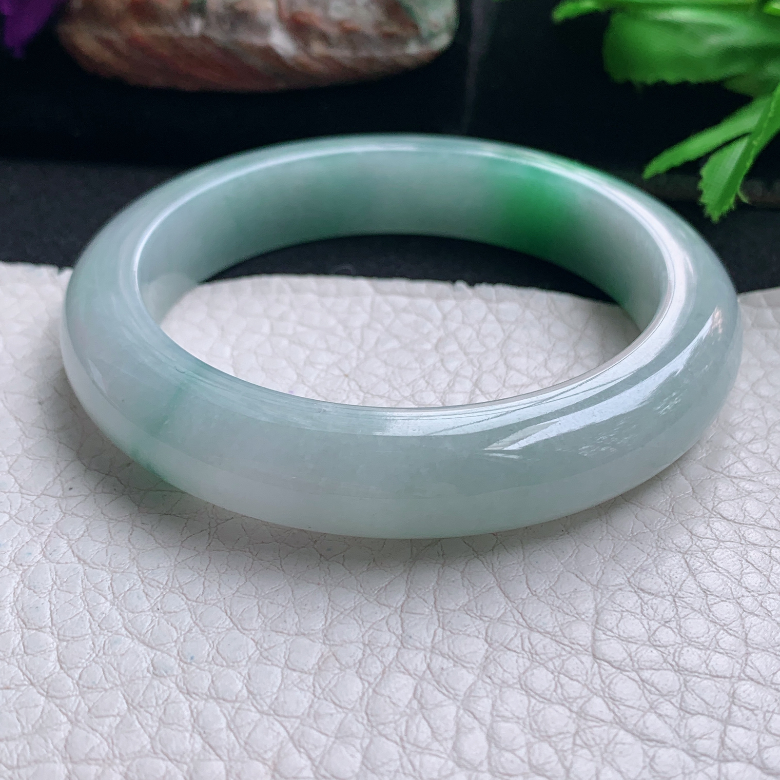 nr实拍55.5*11.8*9平安镯 天然缅甸翡翠手镯飘绿花厚装正圈玉镯子