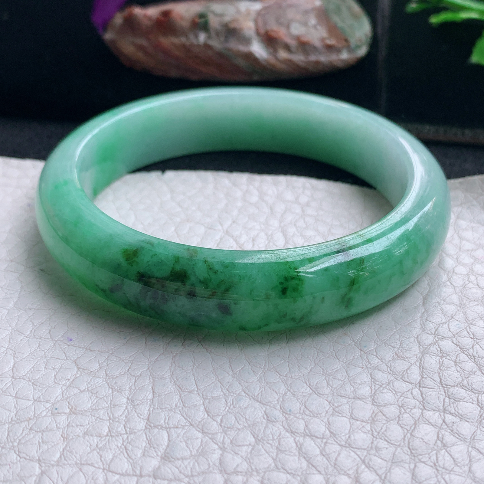 yh实拍54.5*12.2*7.5平安镯 天然缅甸翡翠手镯辣绿正圈玉镯子