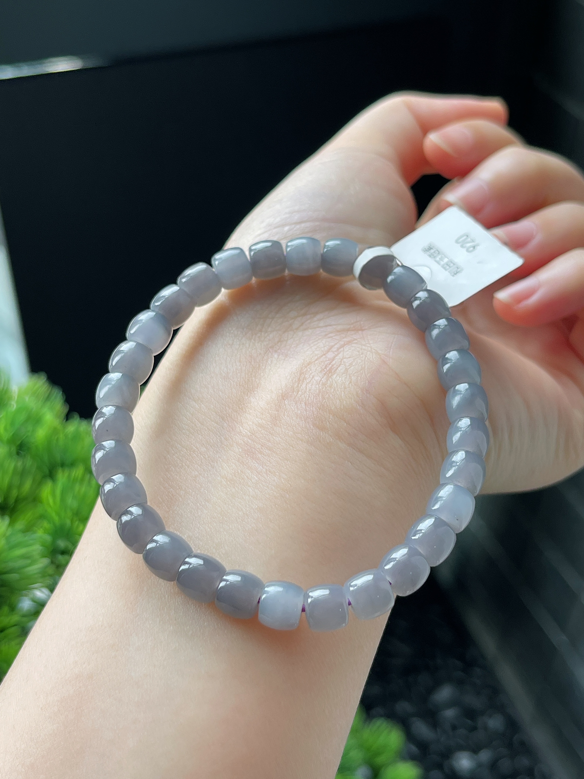 和田玉烟紫通珠手串