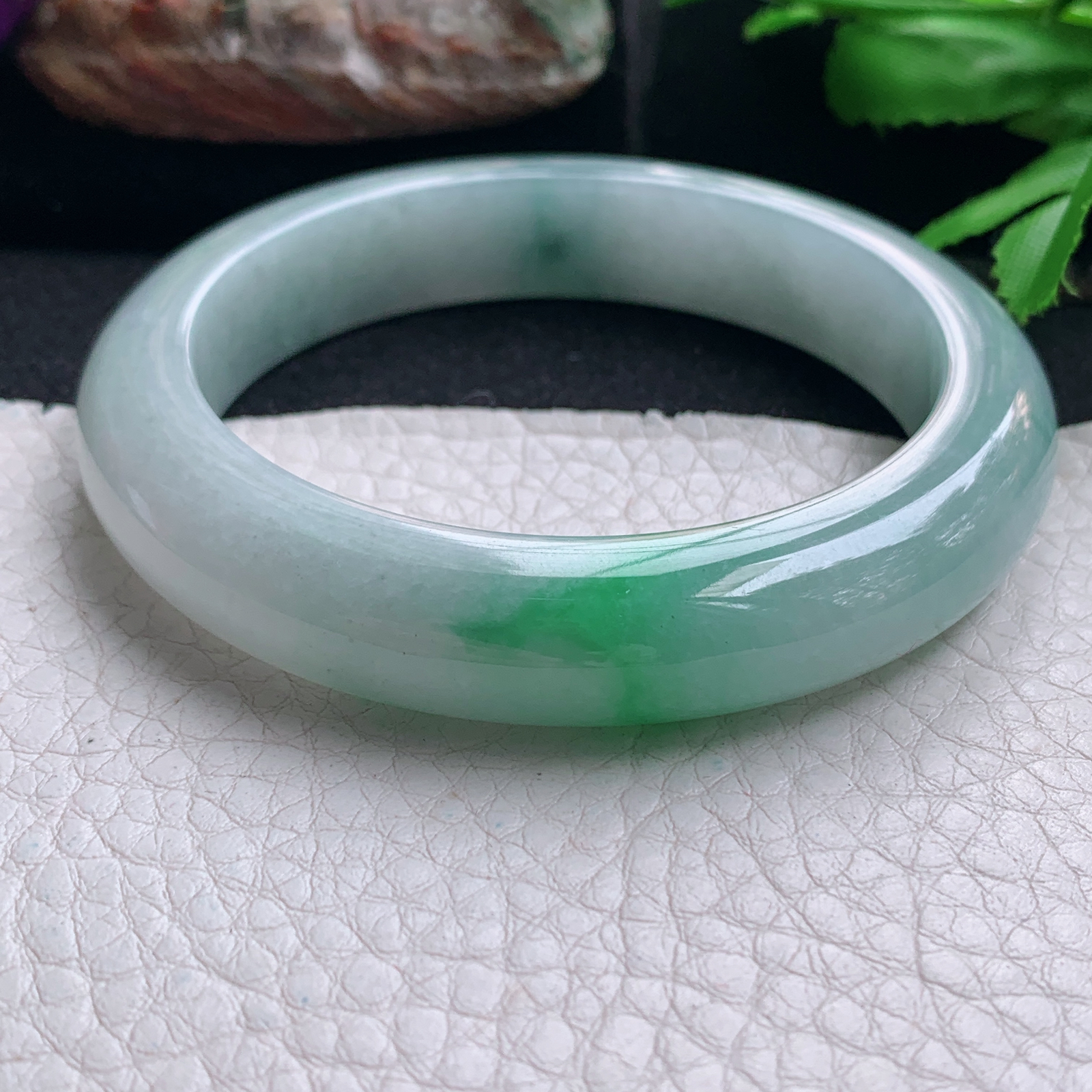 nr实拍55.5*11.8*9平安镯 天然缅甸翡翠手镯飘绿花厚装正圈玉镯子