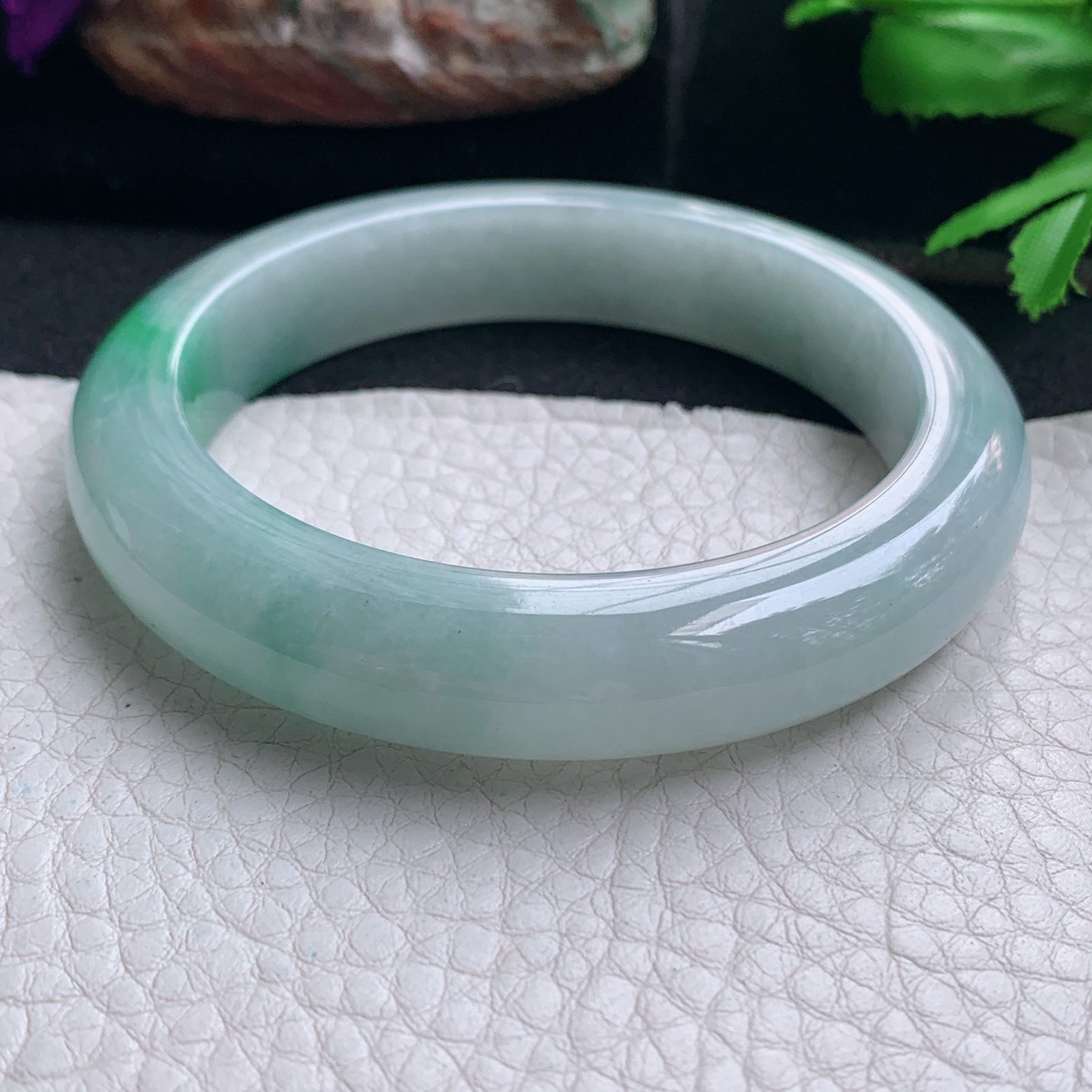 nr实拍55.5*11.8*9平安镯 天然缅甸翡翠手镯飘绿花厚装正圈玉镯子