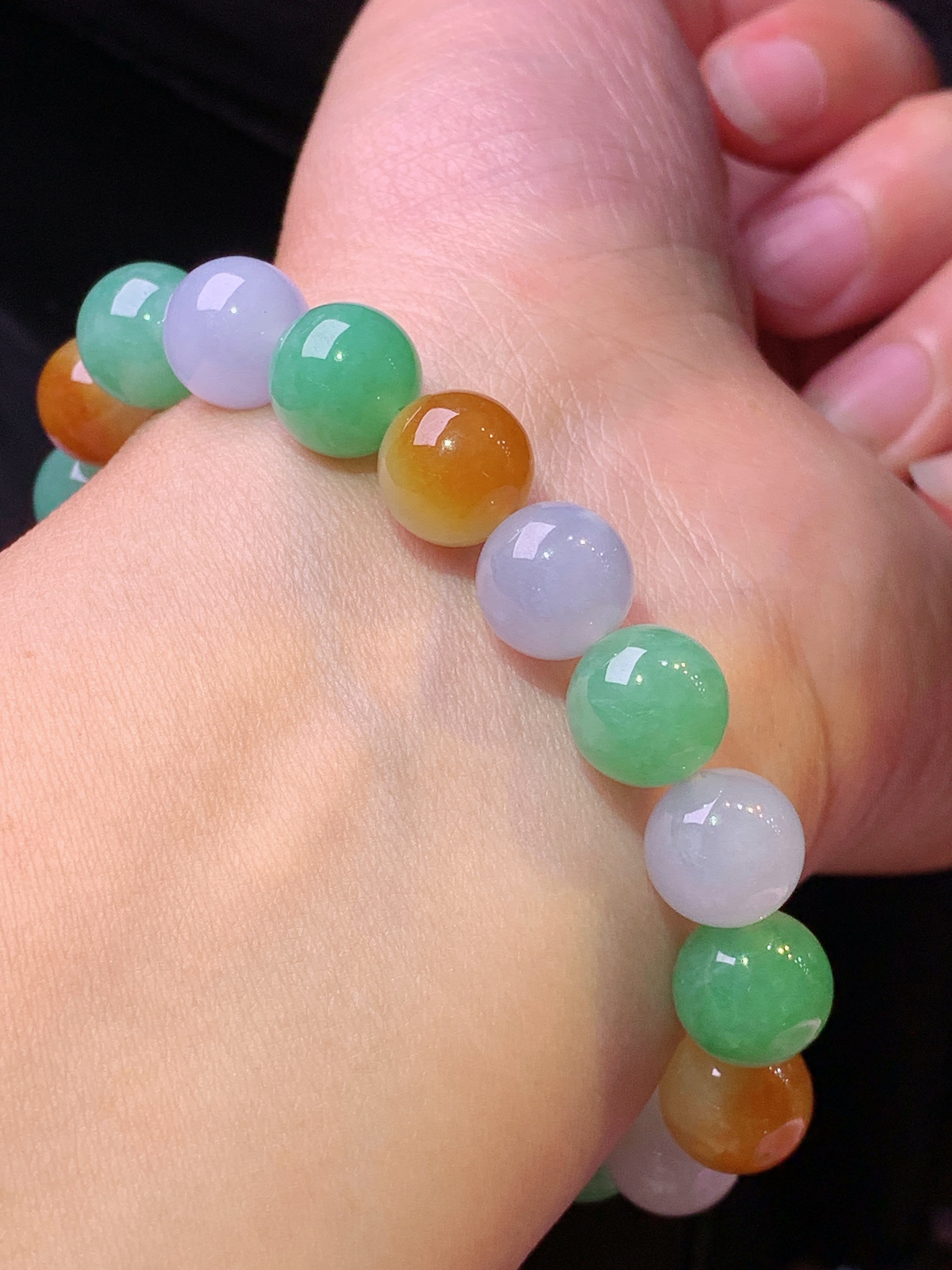 多彩圆珠手链 玉质细腻 色泽艳丽清新 水润亮眼 整体尺寸10h3