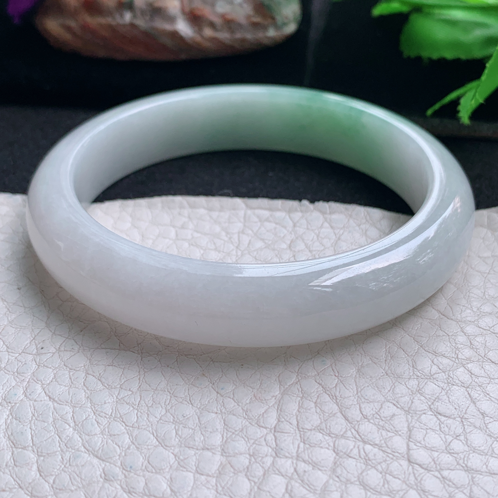 ee实拍57.5*12.2*7.8平安镯 天然缅甸翡翠手镯飘花胶感正圈玉镯子