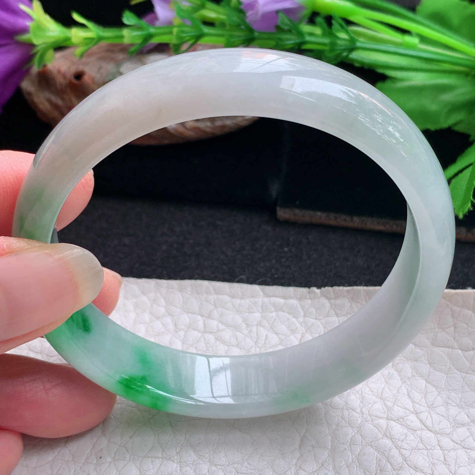 yh实拍57.5*13.7*6.5平安镯 天然缅甸翡翠手镯阳绿正圈玉镯子