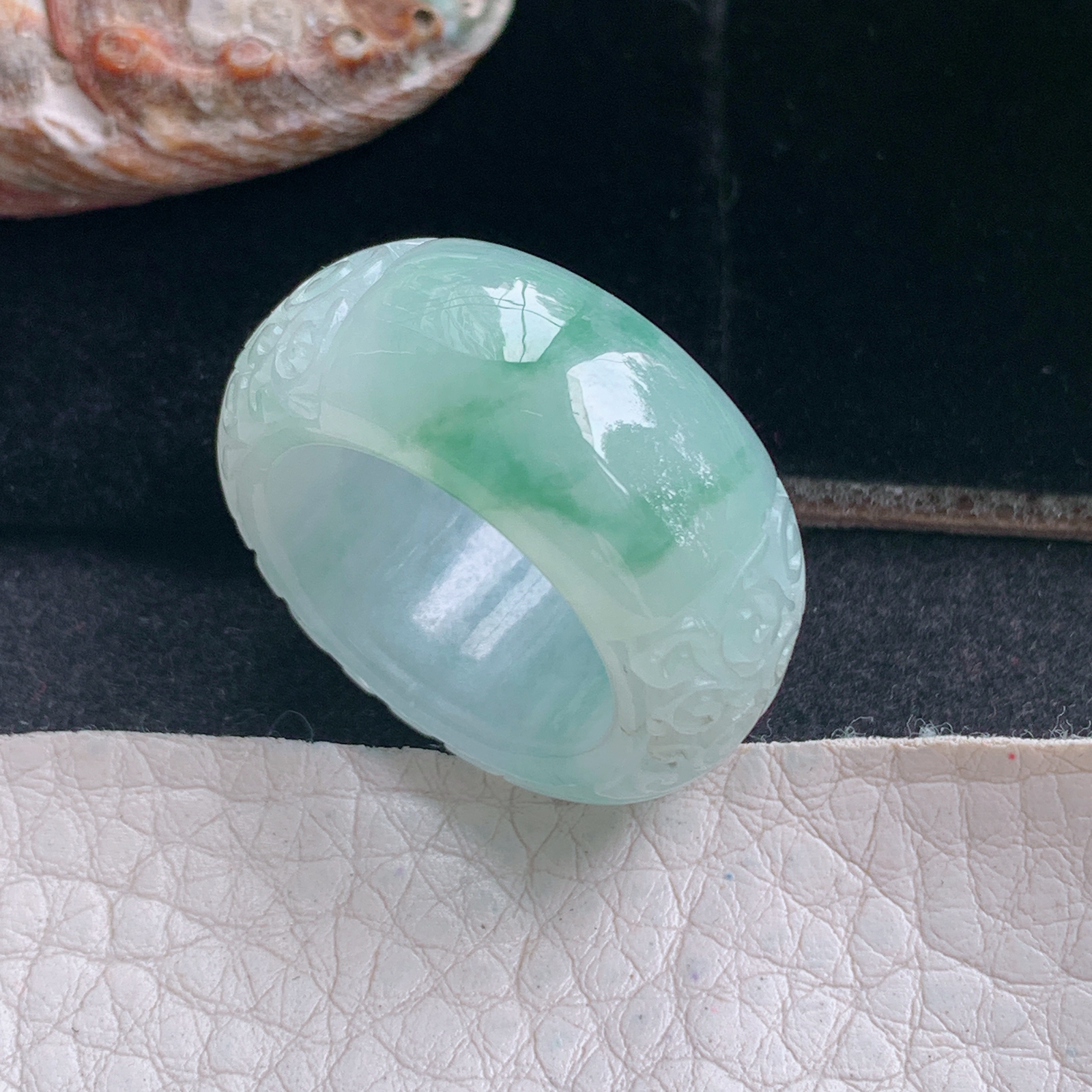 py实拍19.5*11.8*5缅甸翡翠冰飘花19.5mm内径指环 玉形指玉吊坠