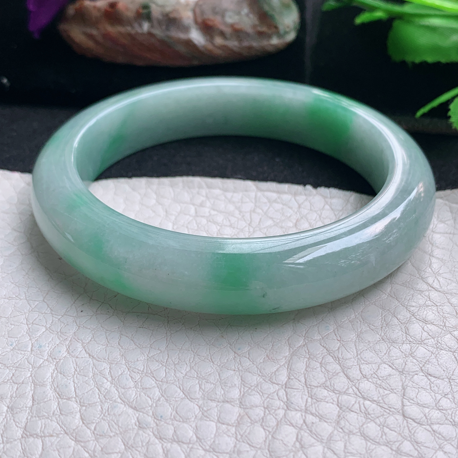 nr实拍58*12.2*8.8平安镯 天然缅甸翡翠手镯飘绿花胶感正圈玉镯子