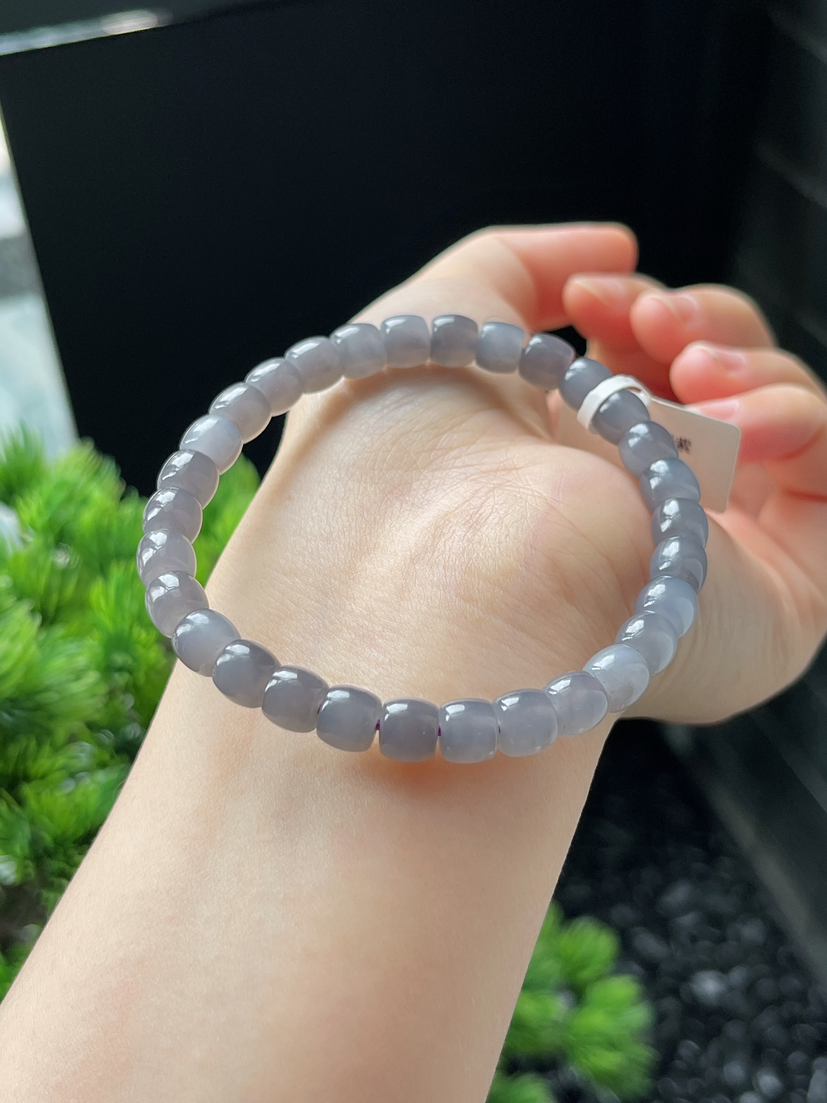 和田玉烟紫通珠手串