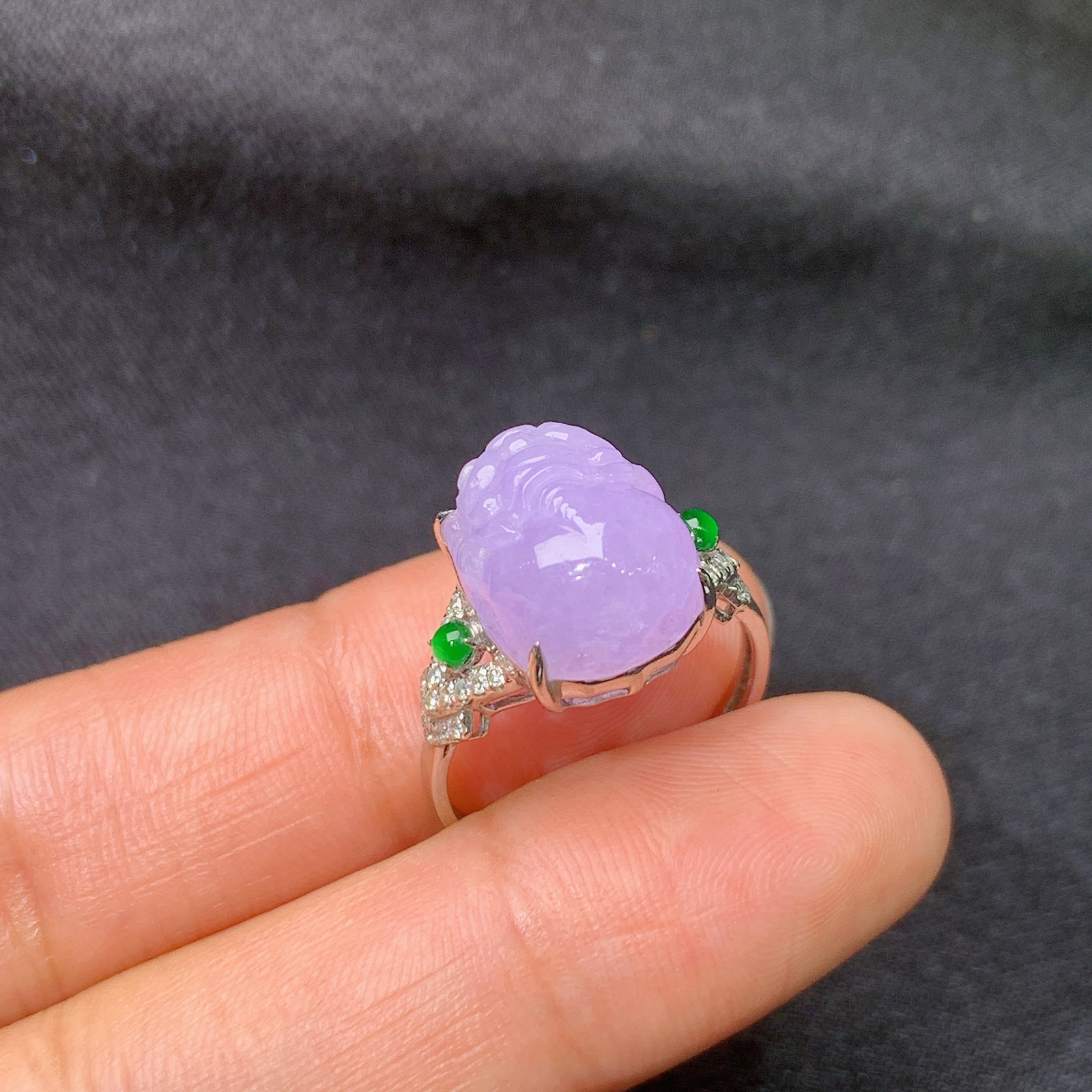 冰紫罗兰貔貅戒指，18k金镶嵌，温润细腻，颜色鲜艳，Y4 尺寸12.3*9.6*5.6