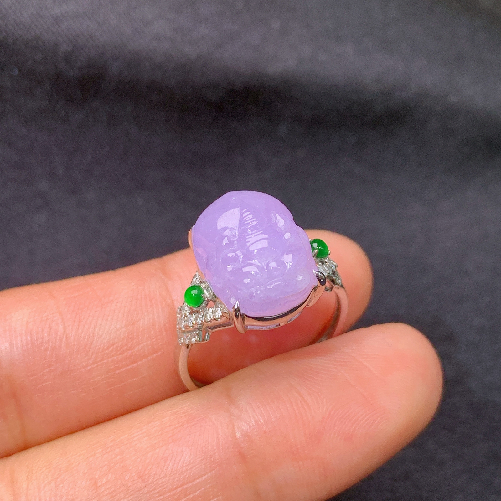 冰紫罗兰貔貅戒指，18k金镶嵌，温润细腻，颜色鲜艳，Y4 尺寸12.3*9.6*5.6