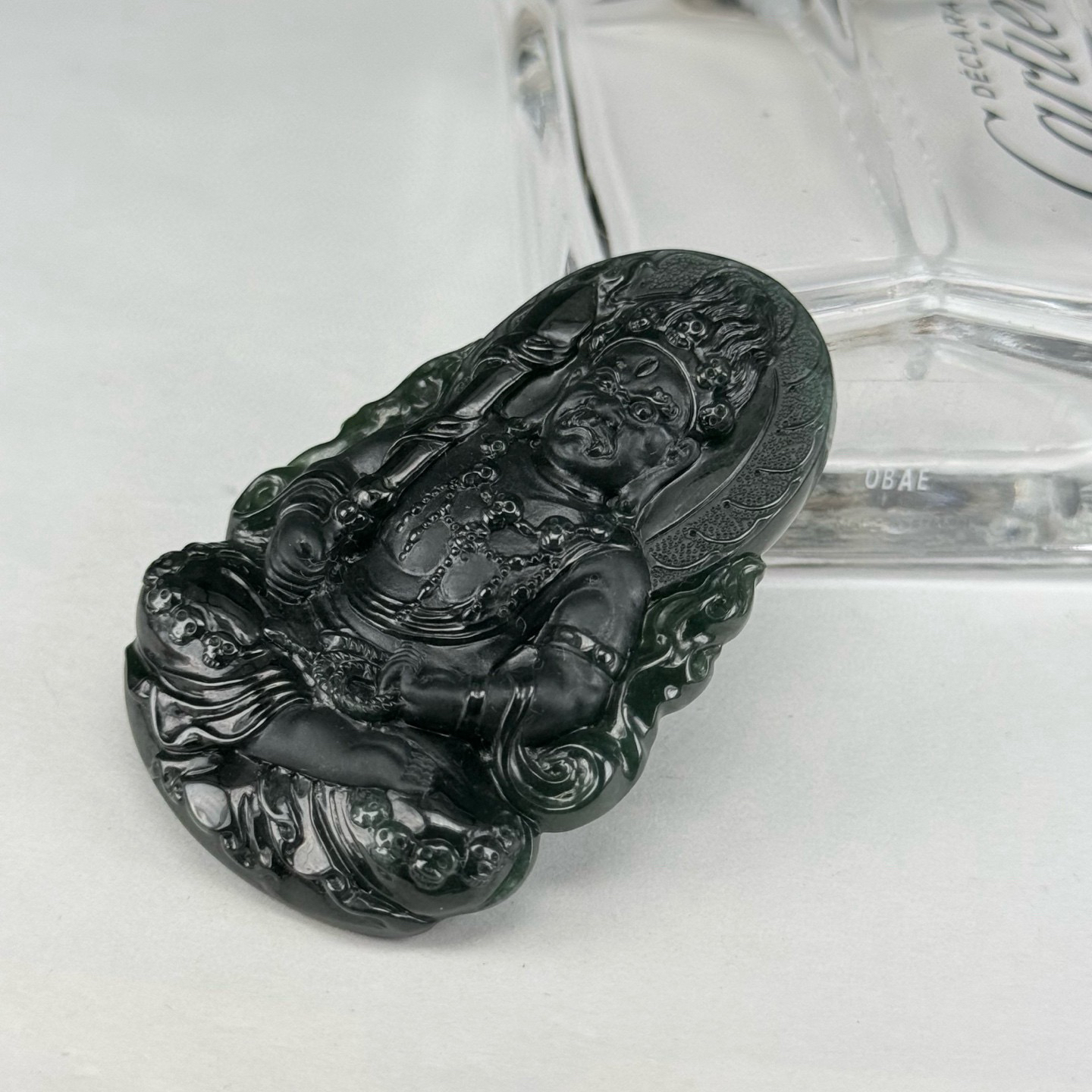 精品墨翠不动明王 种好色正 黑度好 打灯通透 油性十足 尺寸60.2