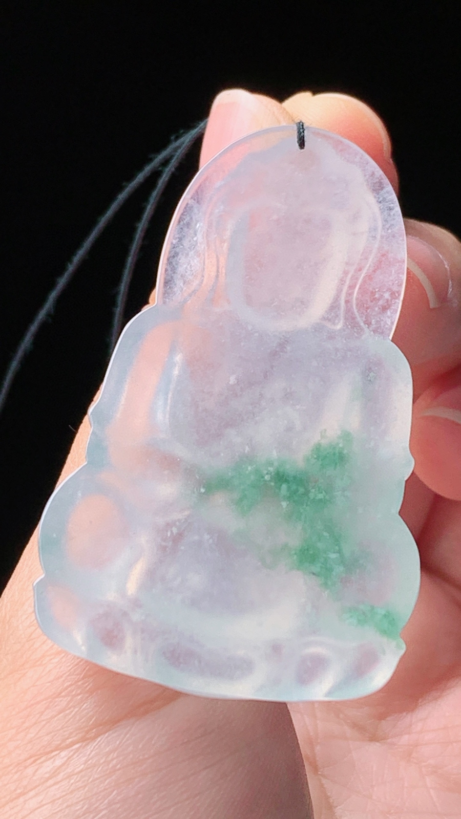 冰飘花观音，一刀切
花色灵动，水润荧光，
尺寸:51.0-32.1-6.1mm