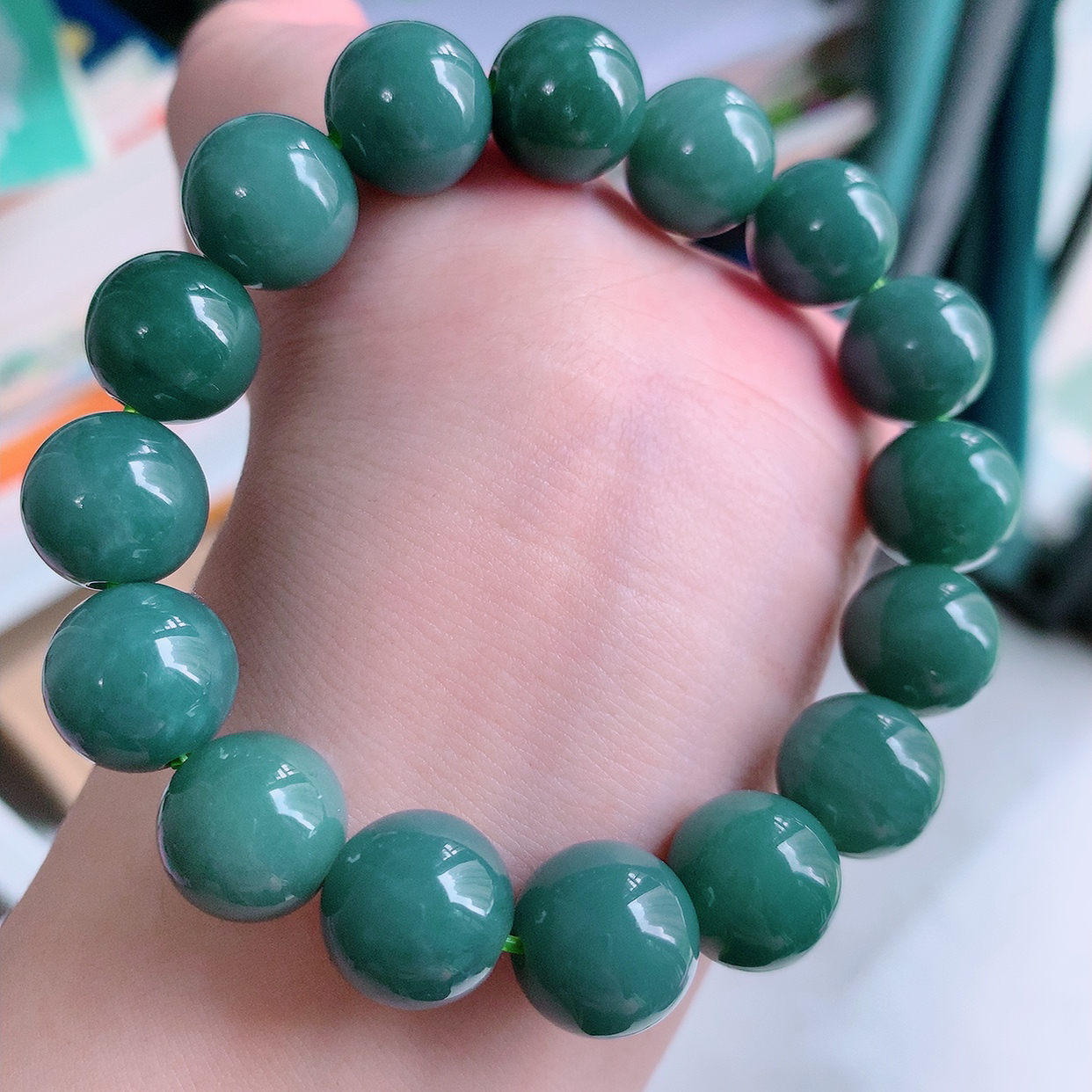 自然光实拍，冰润满色翡翠手链翡翠手串， 颜色丰富，料子细腻，高档大气，自戴送礼佳品！#001.1取一尺寸13