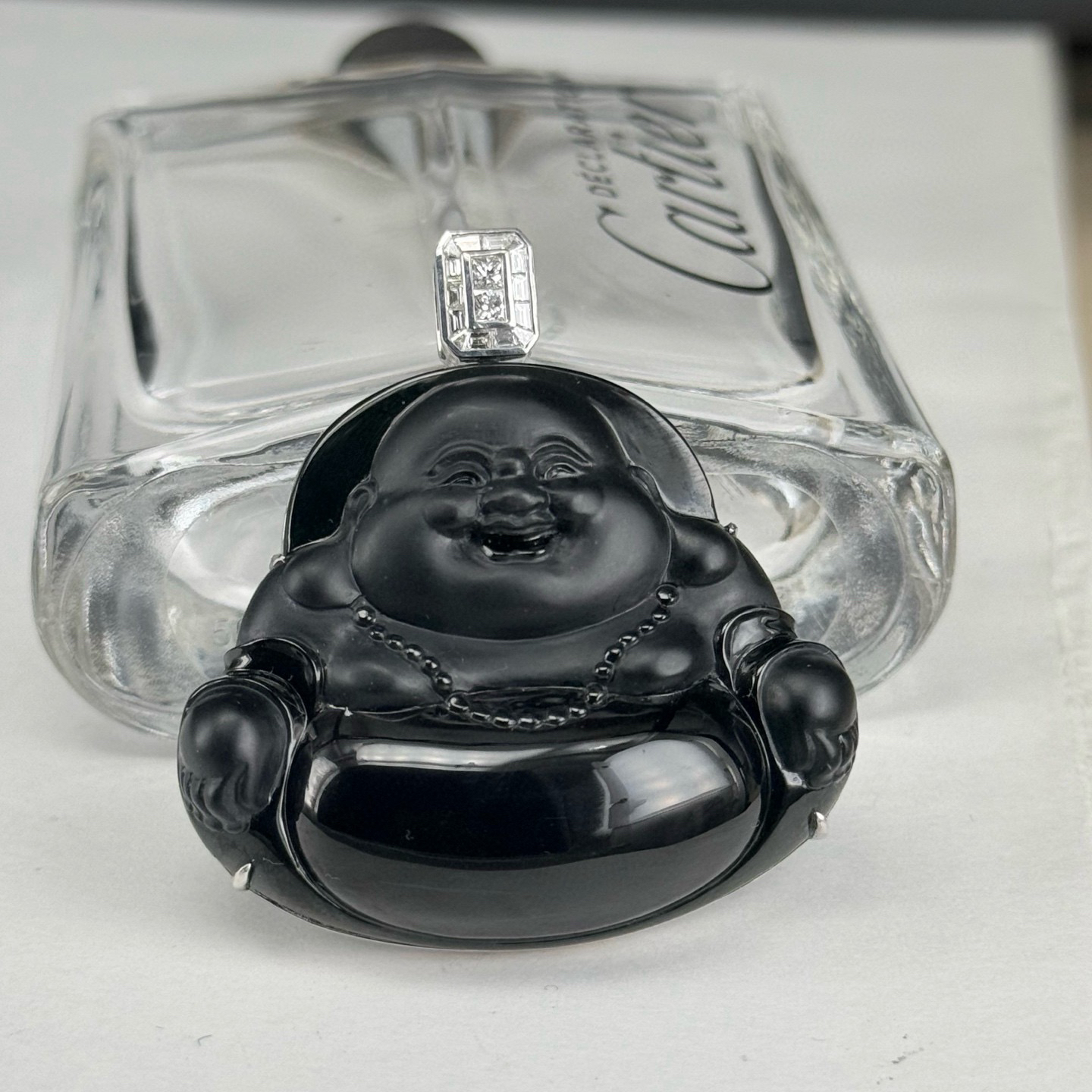 精品墨翠大肚佛 种好色正 黑度极好 打灯通透 油性十足 尺寸44.8