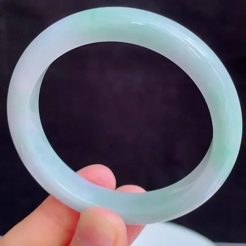 55圈有种有色天然翡翠A货玉手镯好种水春彩水润手镯49.71g