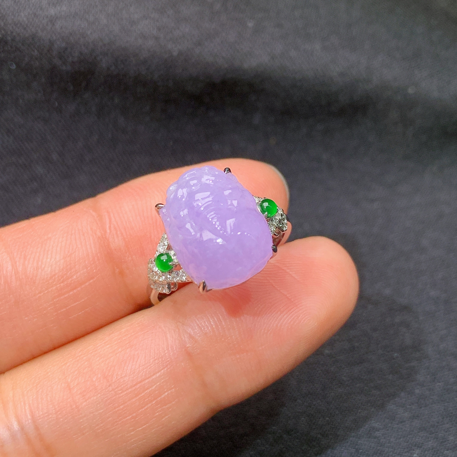 冰紫罗兰貔貅戒指，18k金镶嵌，温润细腻，颜色鲜艳，Y4 尺寸12.3*9.6*5.6