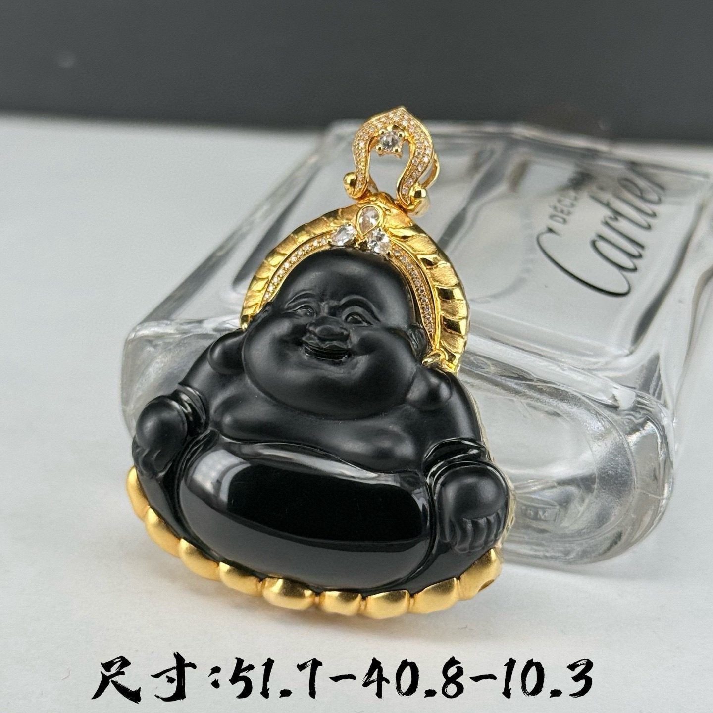 精品18k墨翠大肚佛 种好色正 黑度极好 打灯通透 油性十足  尺寸51.7