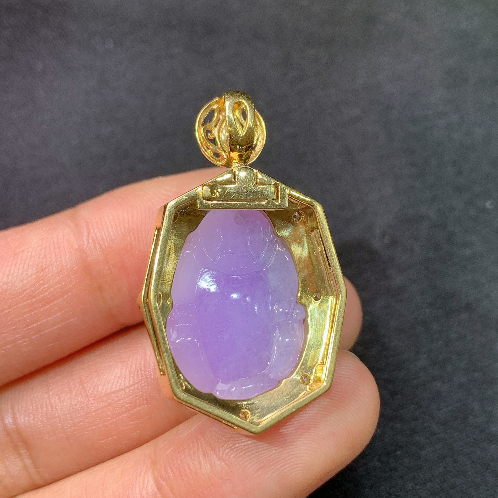 紫罗兰貔貅吊坠，18k金镶嵌，温润细腻，颜色鲜艳，Ja 尺寸34.3*20.3*14.9