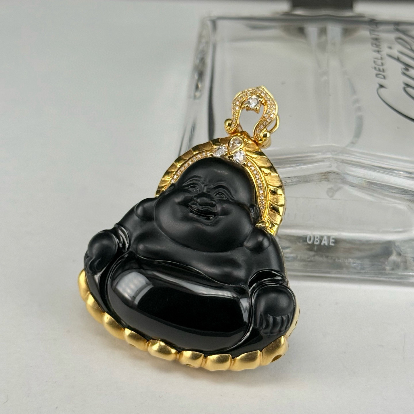 精品18k墨翠大肚佛 种好色正 黑度极好 打灯通透 油性十足  尺寸51.7