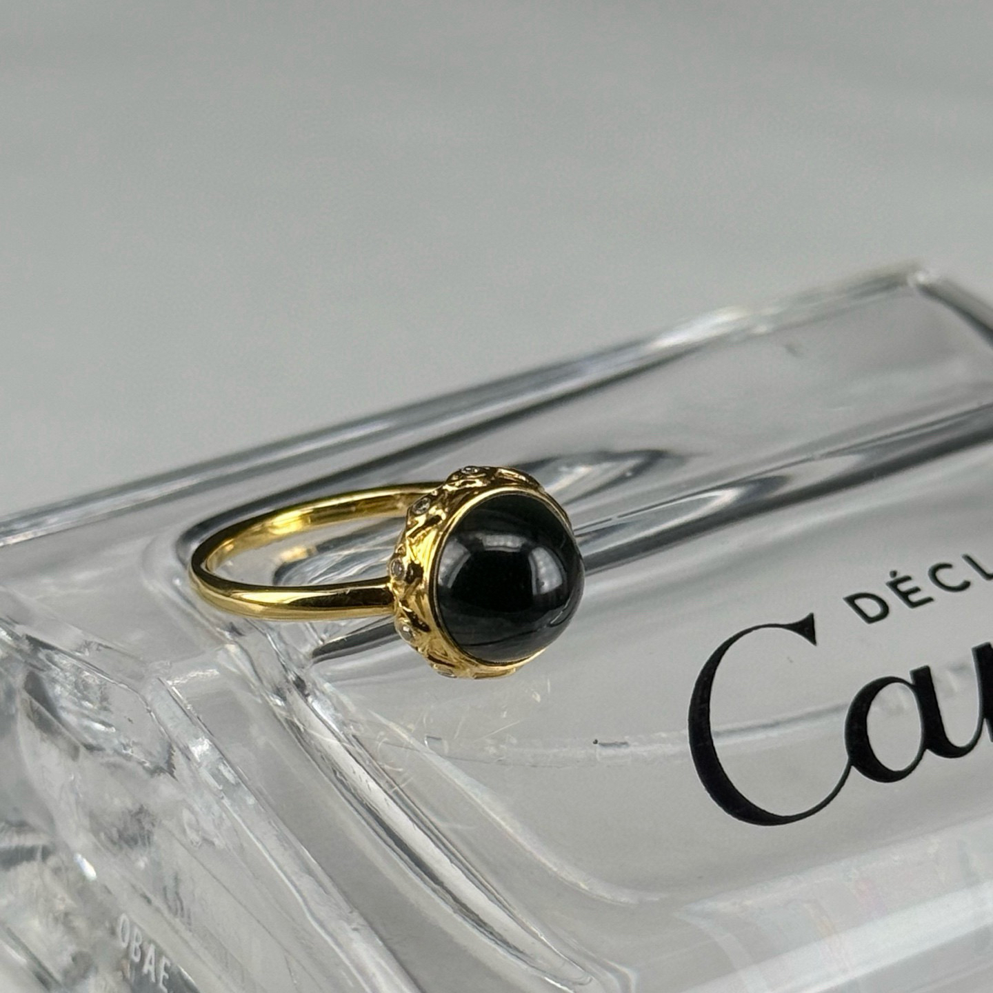 精品18k墨翠蛋面女戒 种好色正 黑度极好 打灯通透 油性十足 尺寸10.8