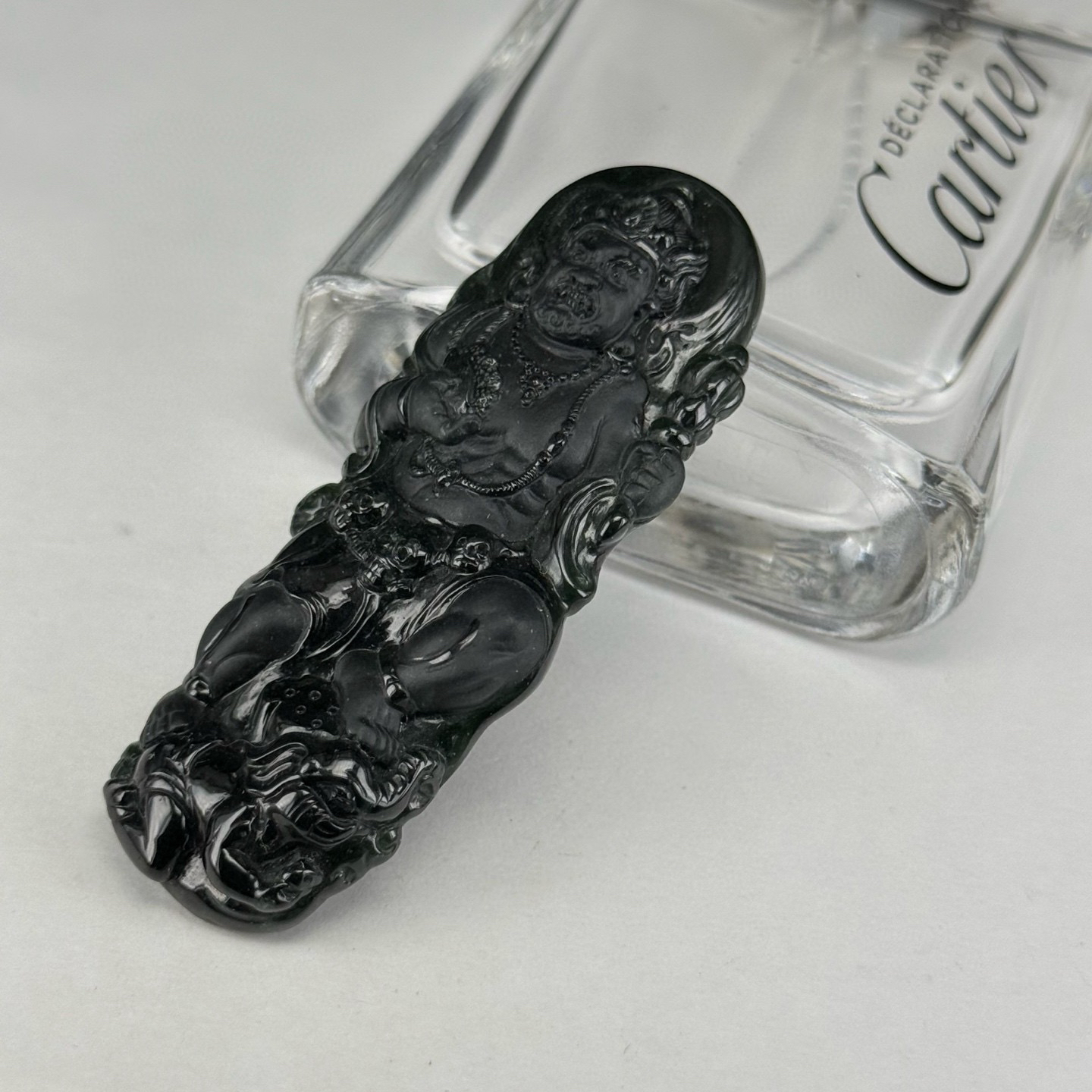 精品墨翠黑财神 种好色正 黑度好 打灯通透 油性十足 尺寸69.4