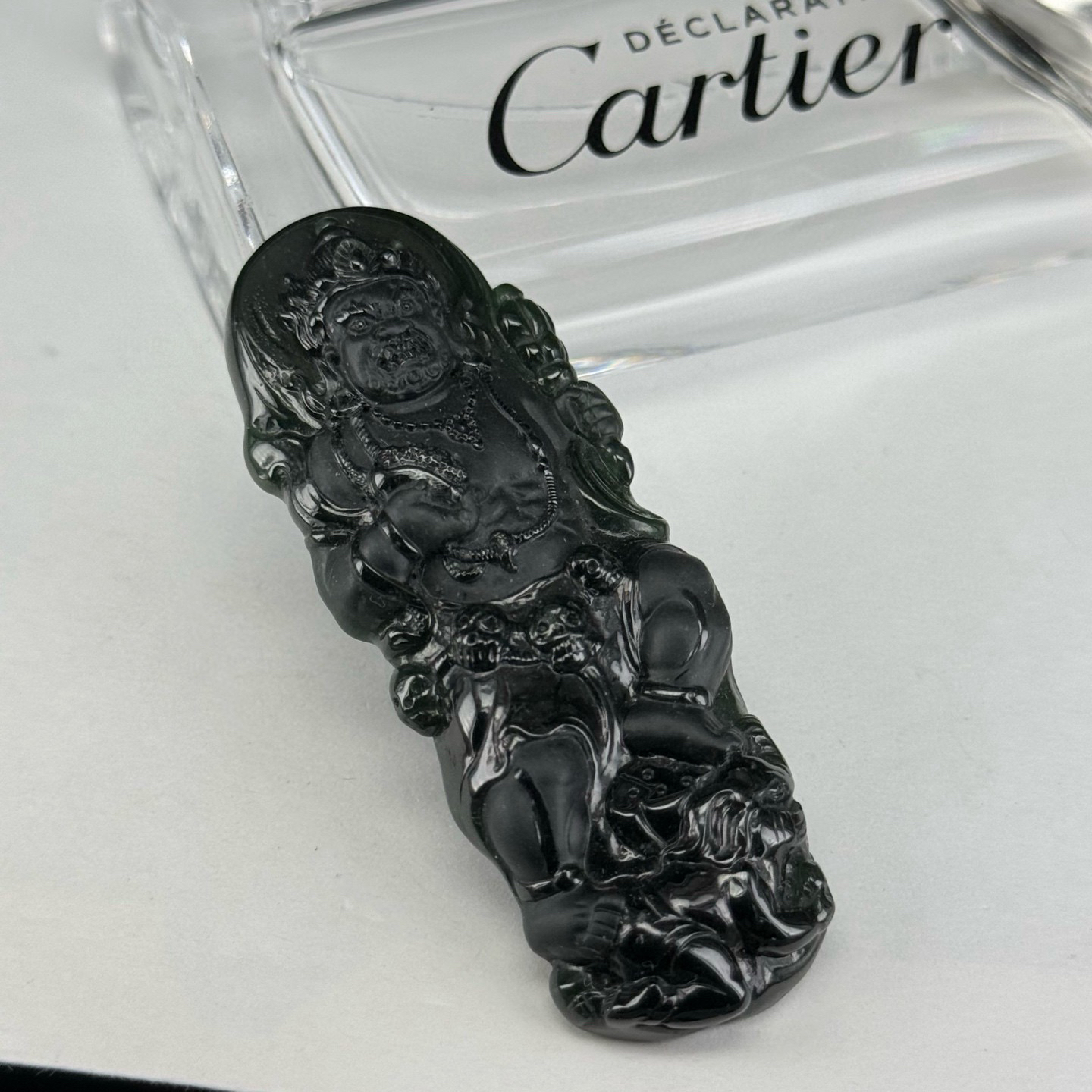 精品墨翠黑财神 种好色正 黑度好 打灯通透 油性十足 尺寸69.4