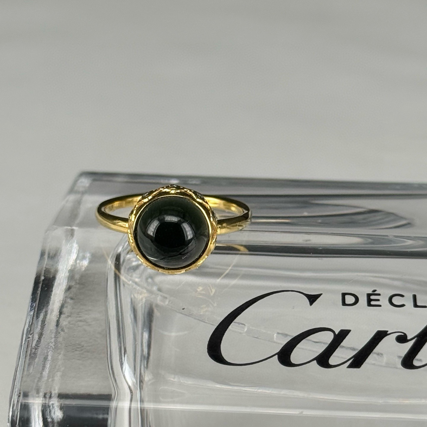 精品18k墨翠蛋面女戒 种好色正 黑度极好 打灯通透 油性十足 尺寸10.8