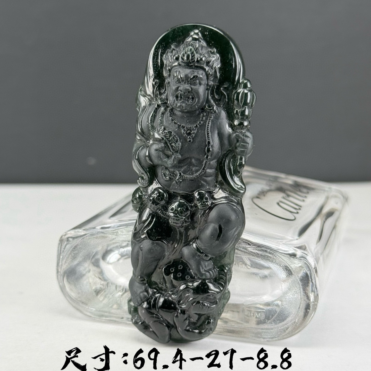 精品墨翠黑财神 种好色正 黑度好 打灯通透 油性十足 尺寸69.4