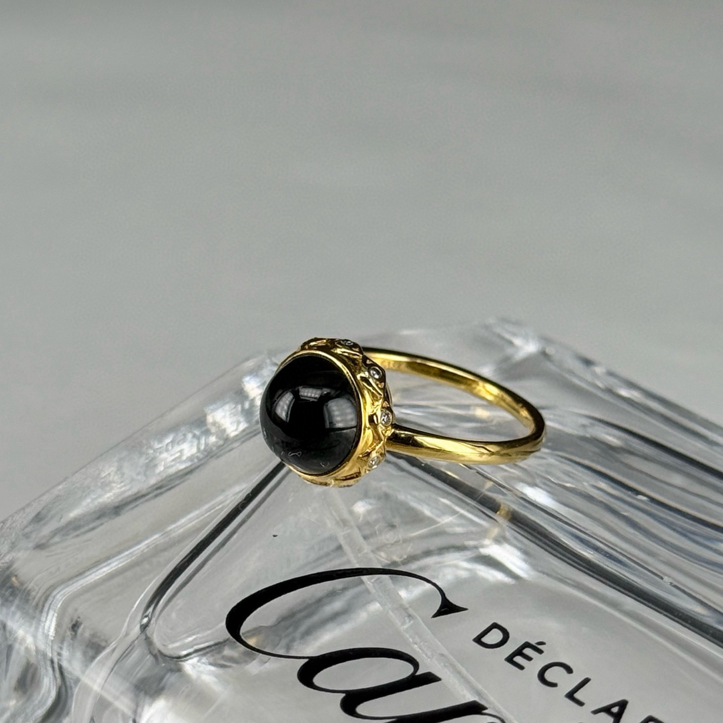 精品18k墨翠蛋面女戒 种好色正 黑度极好 打灯通透 油性十足 尺寸10.8