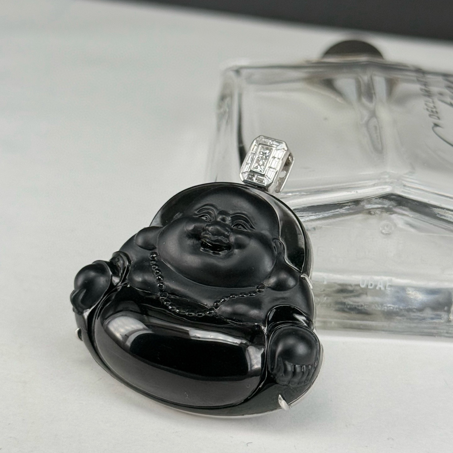 精品墨翠大肚佛 种好色正 黑度极好 打灯通透 油性十足 尺寸44.8