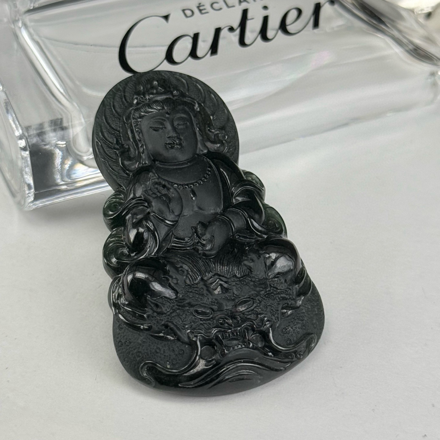 精品墨翠乘龙观音 种好色正 黑度好 打灯通透 油性十足 尺寸56.2