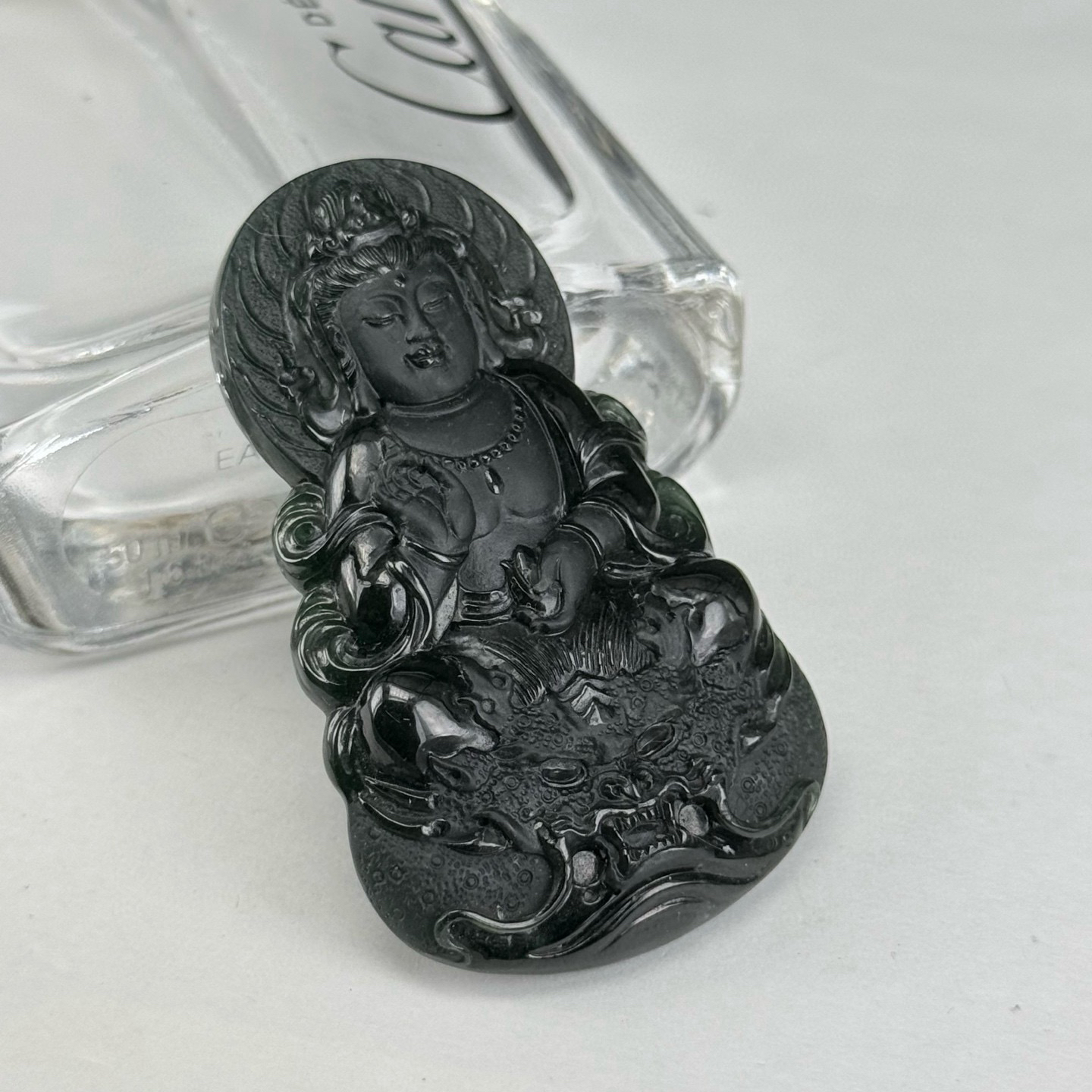 精品墨翠乘龙观音 种好色正 黑度好 打灯通透 油性十足 尺寸56.2