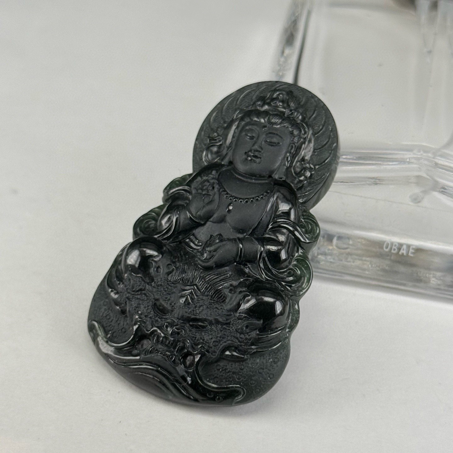 精品墨翠乘龙观音 种好色正 黑度好 打灯通透 油性十足 尺寸56.2