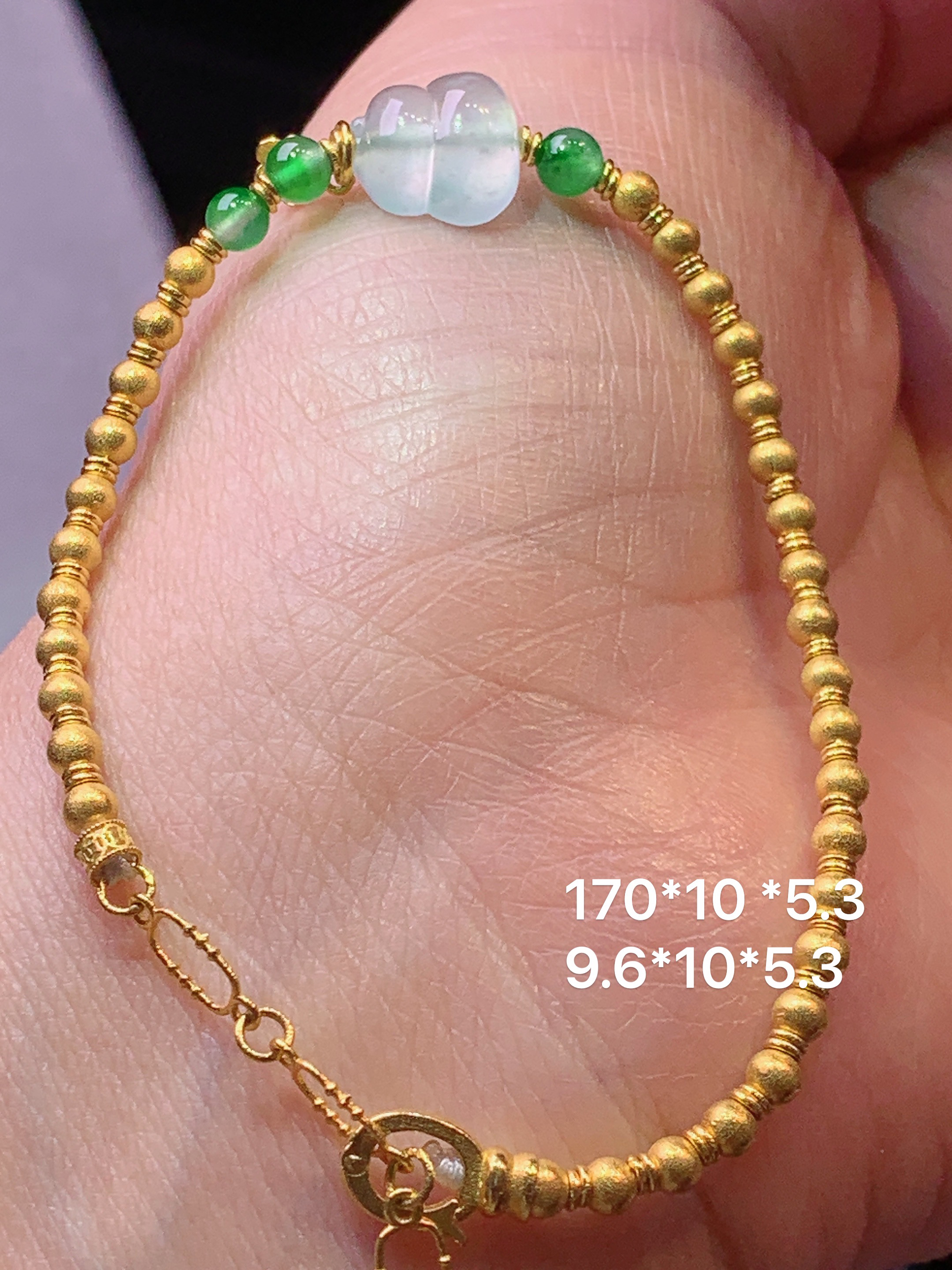 18k金镶嵌冰种葫芦手链 玉质细腻 色泽艳丽清新 水润亮眼 整体尺寸170*10*5.3m5