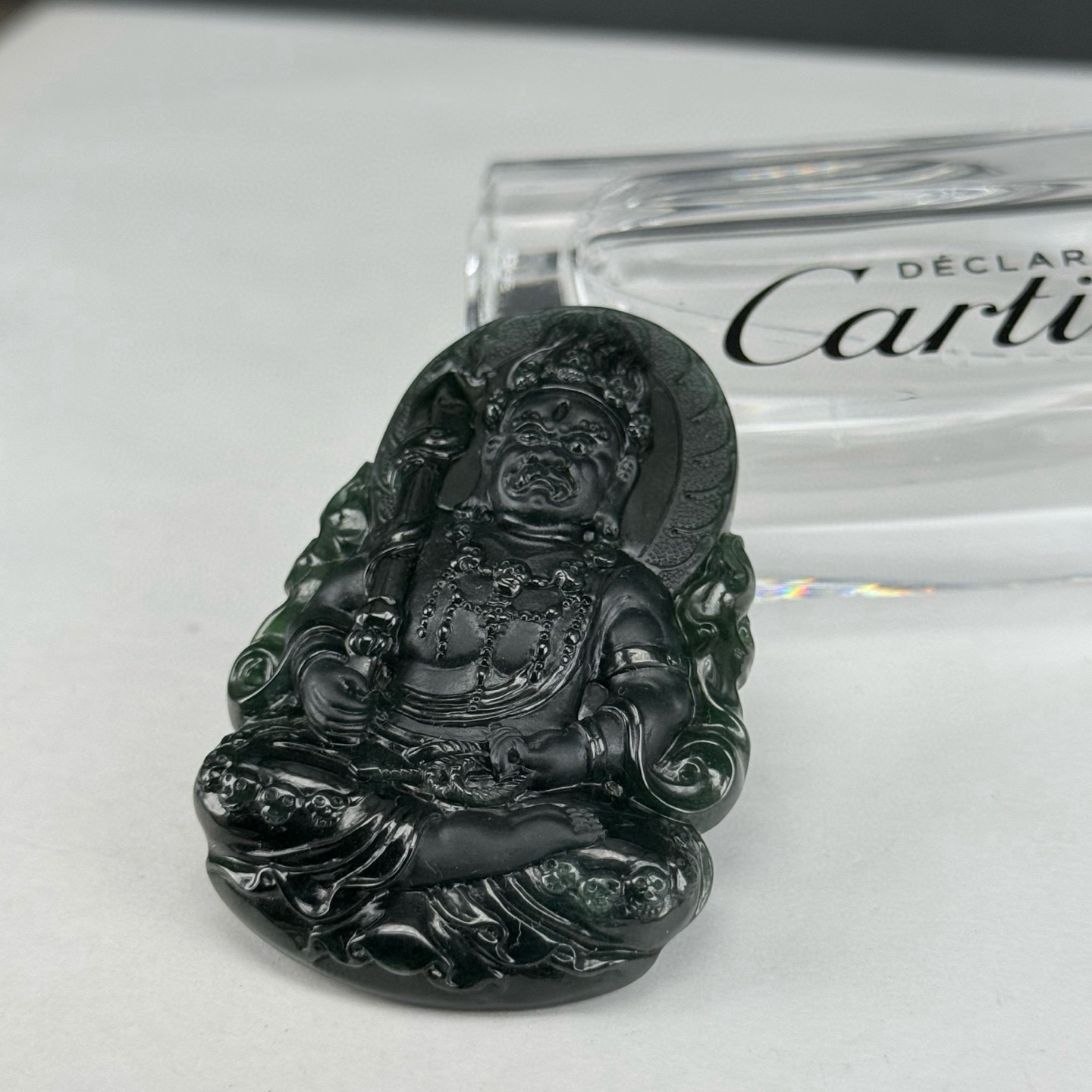 精品墨翠不动明王 种好色正 黑度好 打灯通透 油性十足 尺寸60.2