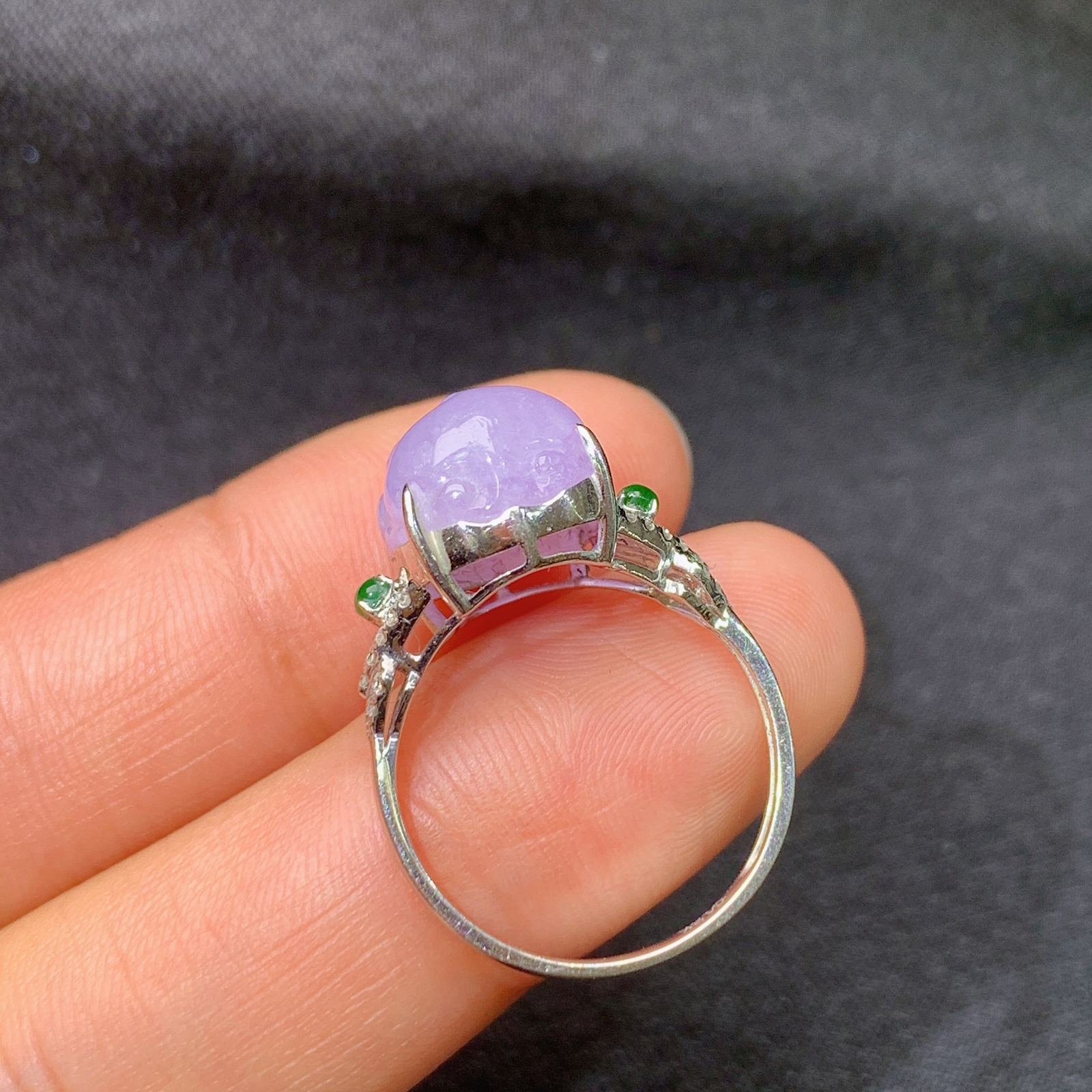 冰紫罗兰貔貅戒指，18k金镶嵌，温润细腻，颜色鲜艳，Y4 尺寸12.3*9.6*5.6