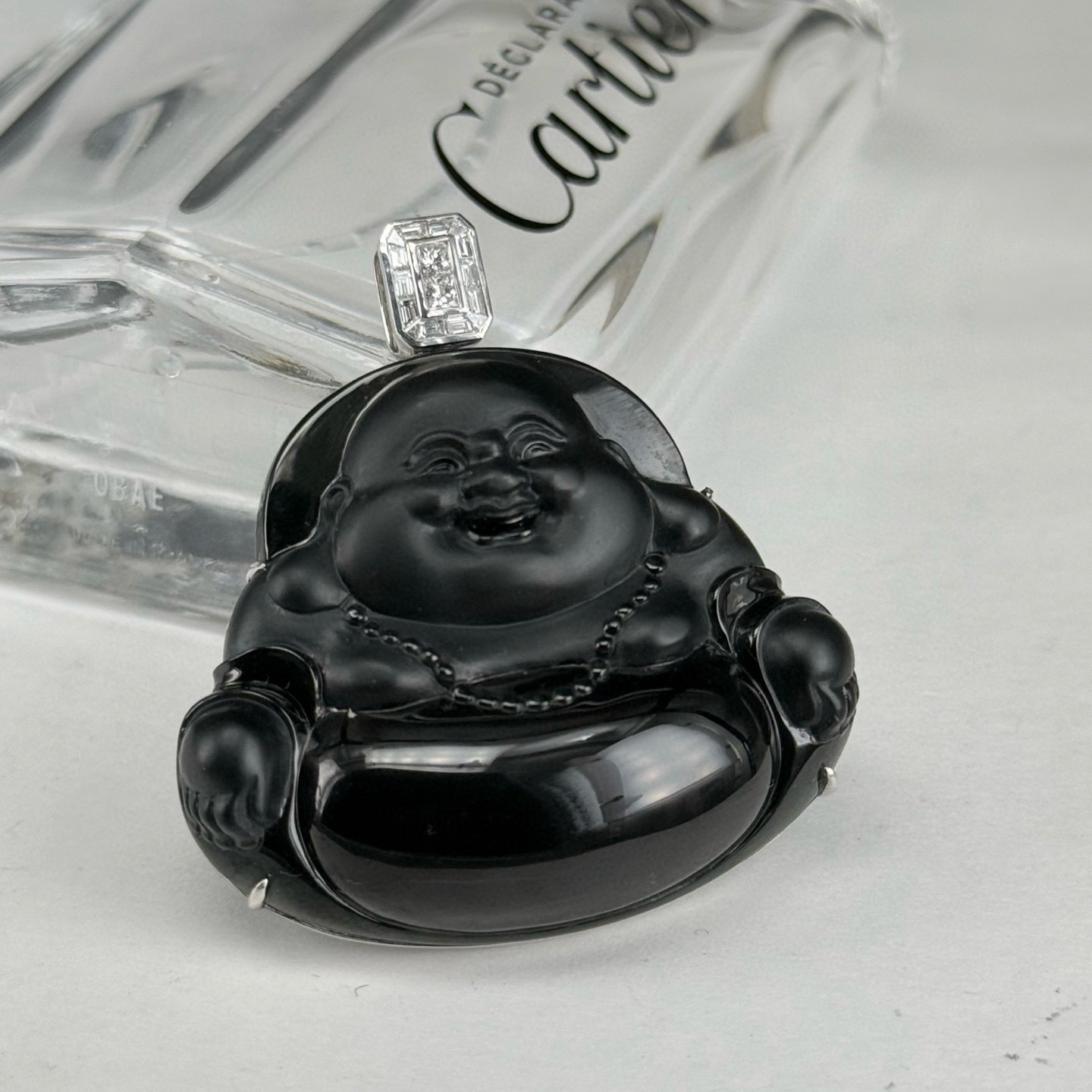 精品墨翠大肚佛 种好色正 黑度极好 打灯通透 油性十足 尺寸44.8