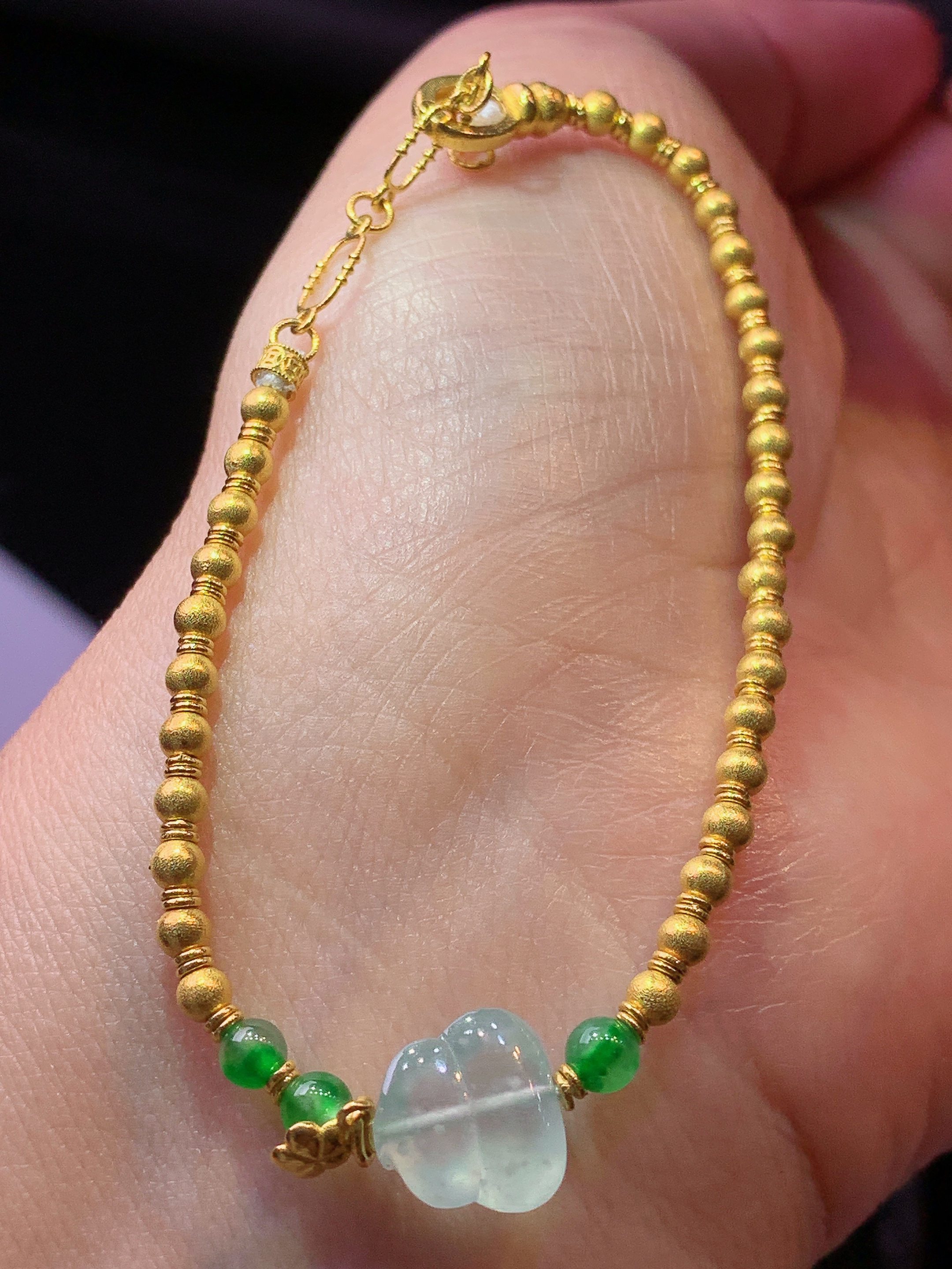 18k金镶嵌冰种葫芦手链 玉质细腻 色泽艳丽清新 水润亮眼 整体尺寸170*10*5.3m5