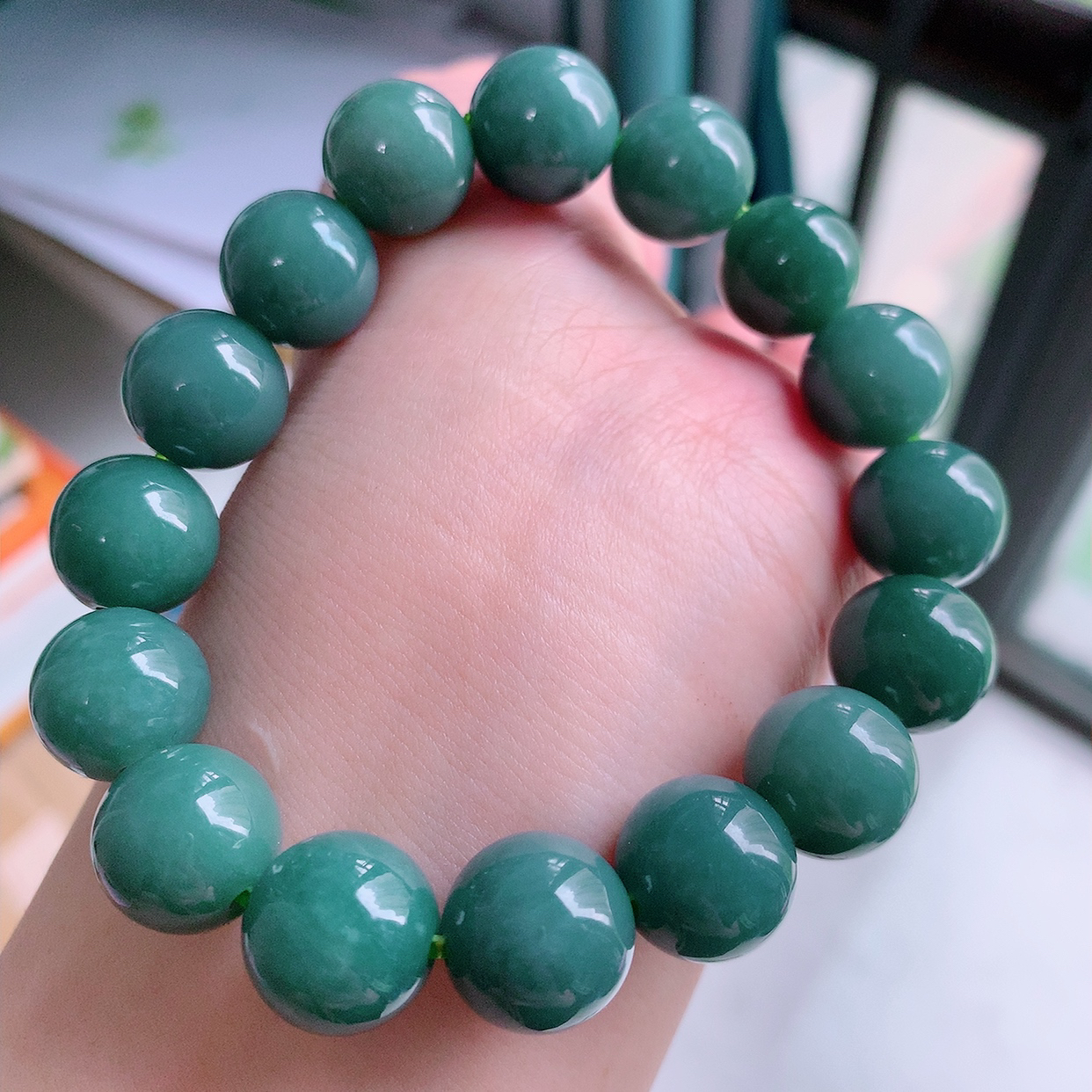 自然光实拍，冰润满色翡翠手链翡翠手串， 颜色丰富，料子细腻，高档大气，自戴送礼佳品！#001.1取一尺寸13