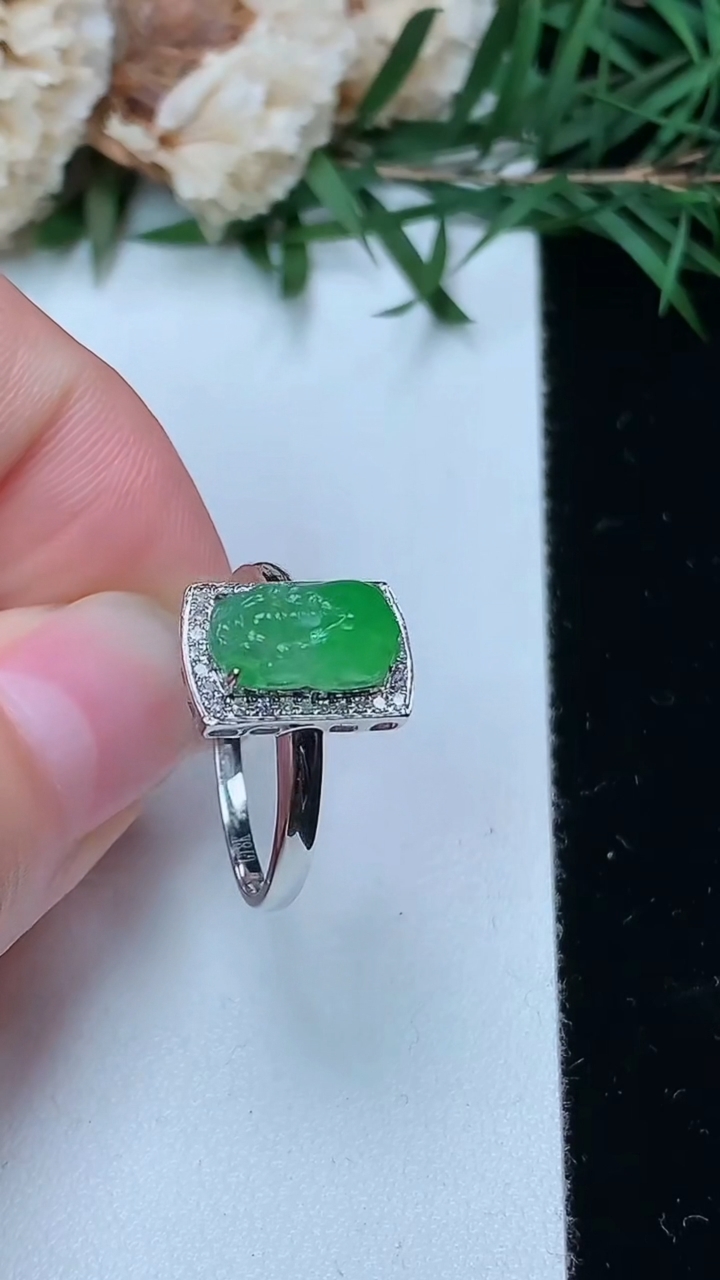 天然A货翡翠貔貅戒指，尺寸16.9-10-5.7，重量:2.20g2026年4月4日
工厂直销收藏佳品,种好水足，色泽均匀，有种有色，上手高大气！