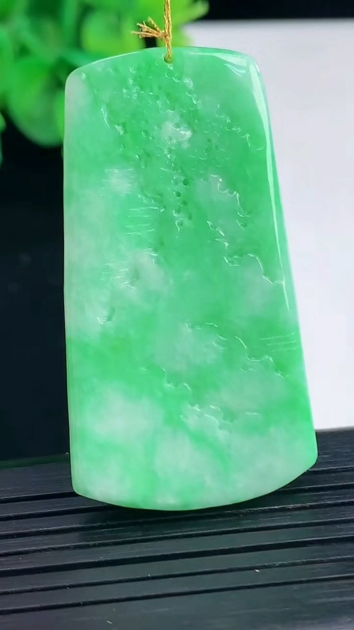 天然A货翡翠山水牌吊坠尺寸48.3-26.2-5.5重量:14.56g
4月8日