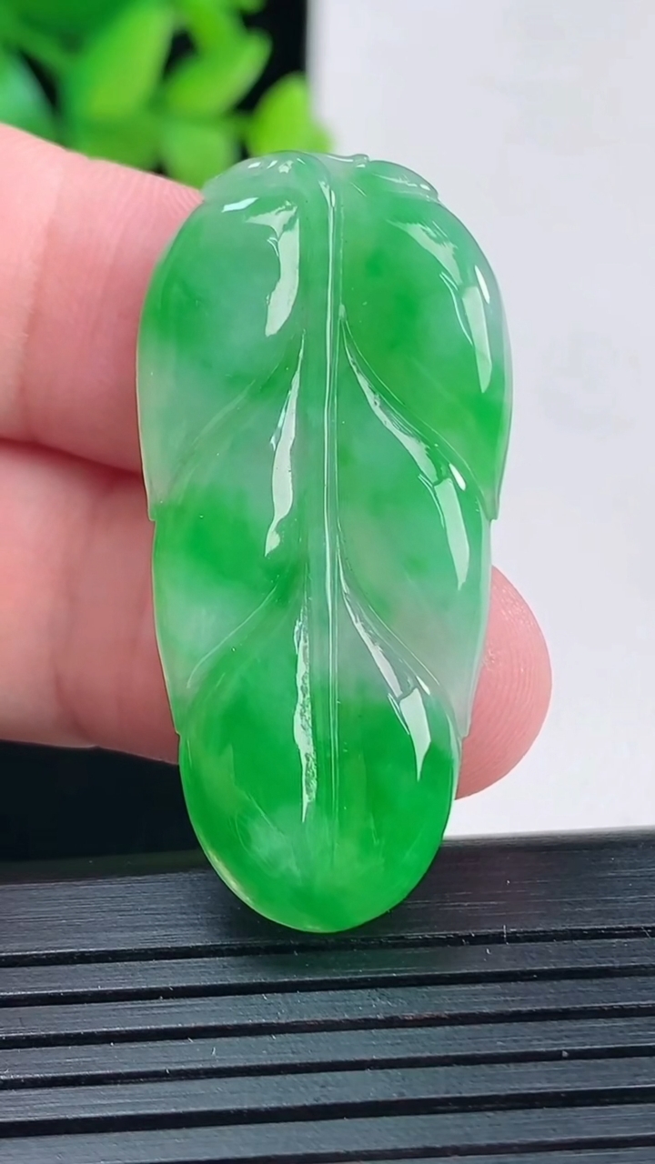 天然A货翡翠金枝玉叶 叶子吊坠，尺寸42.5-20.6-4.2重量:6.98g
4月13日