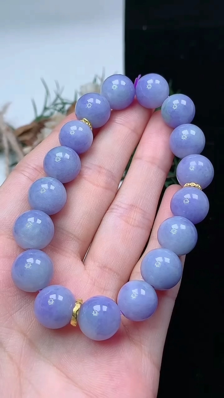 天然A货翡翠k金紫罗兰圆珠手串，尺寸11.2-17颗，重量:44.73g4月15日
工厂直销收藏佳品