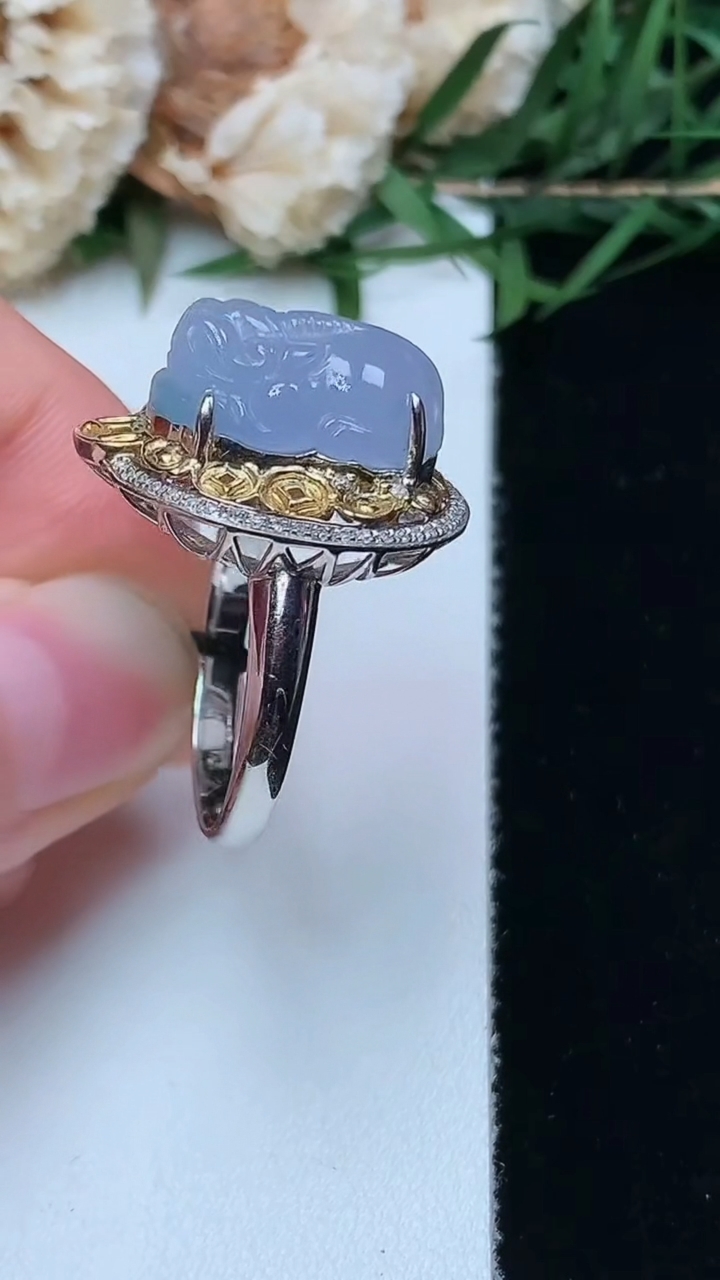 天然A货翡翠紫罗兰貔貅戒指，尺寸17.6-14.7-9.5，重量:6.02g
4月16日