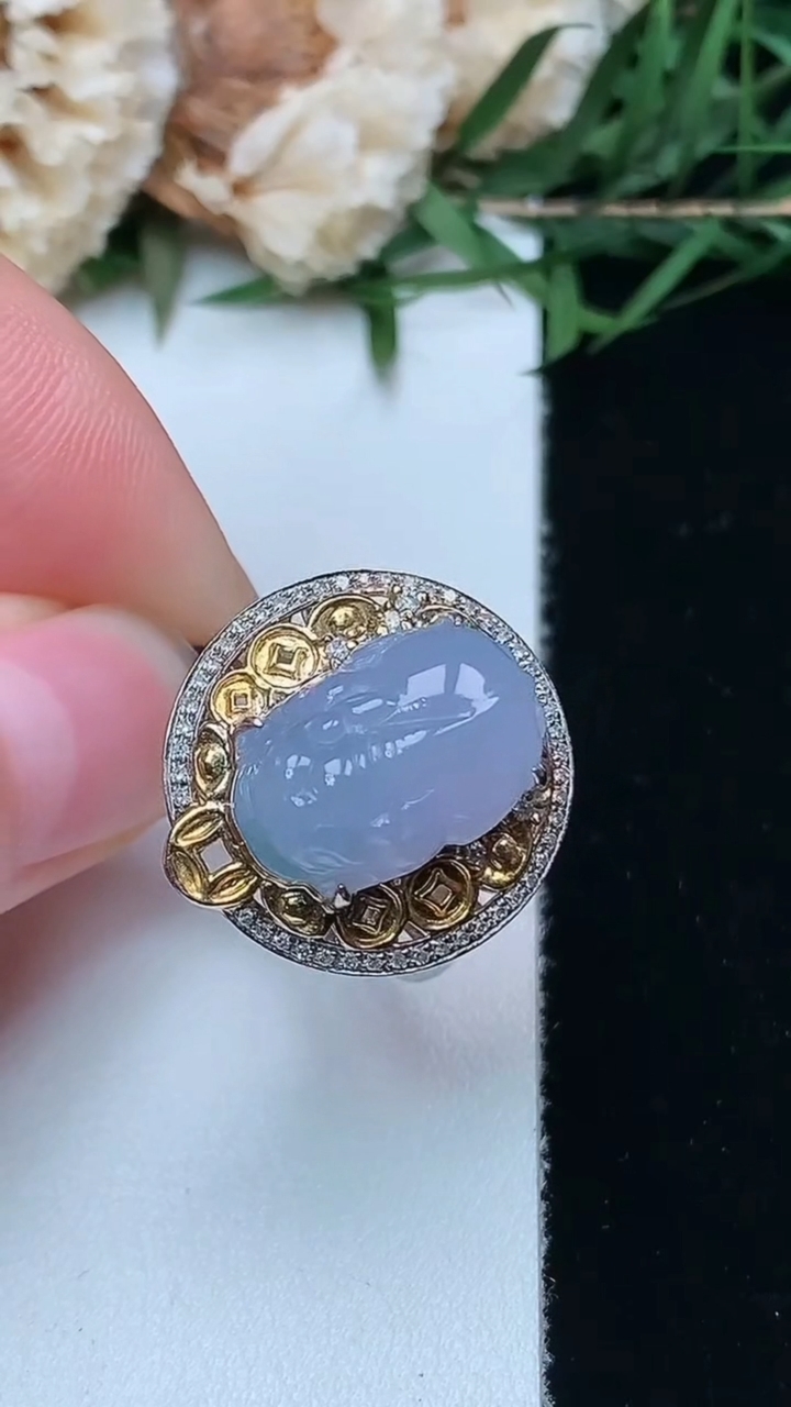 天然A货翡翠紫罗兰貔貅戒指，尺寸17.6-14.7-9.5，重量:6.02g
4月16日